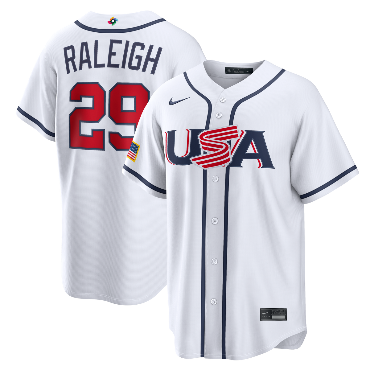 Men's USA Baseball Cal Raleigh Nike White 2026 World Baseball Classic Home Stadium Jersey - 2