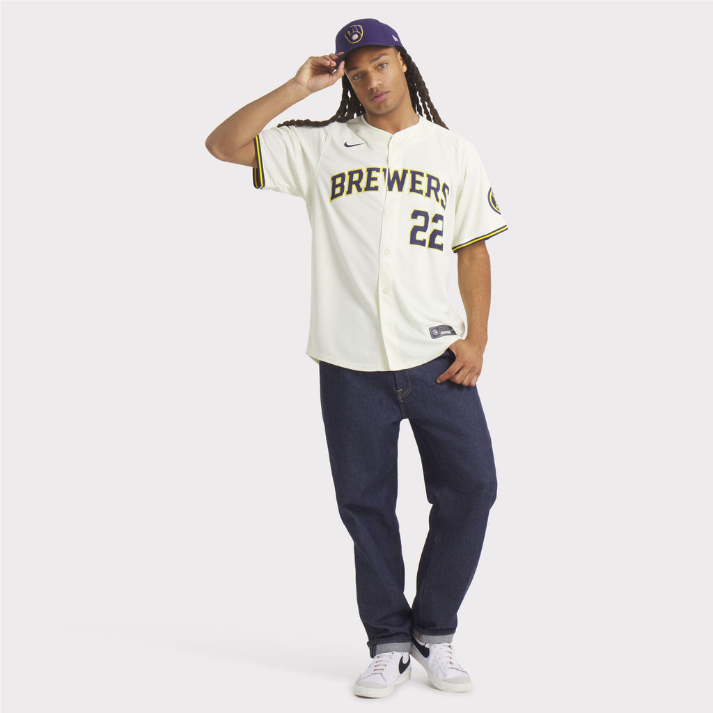 Men's Milwaukee Brewers Christian Yelich Nike Cream Home Limited Player Jersey - 7