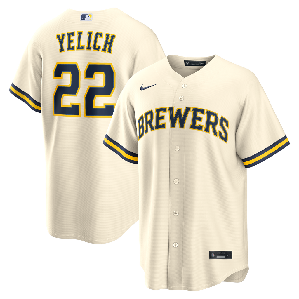 Men's Milwaukee Brewers Christian Yelich Nike Cream Home Replica Jersey