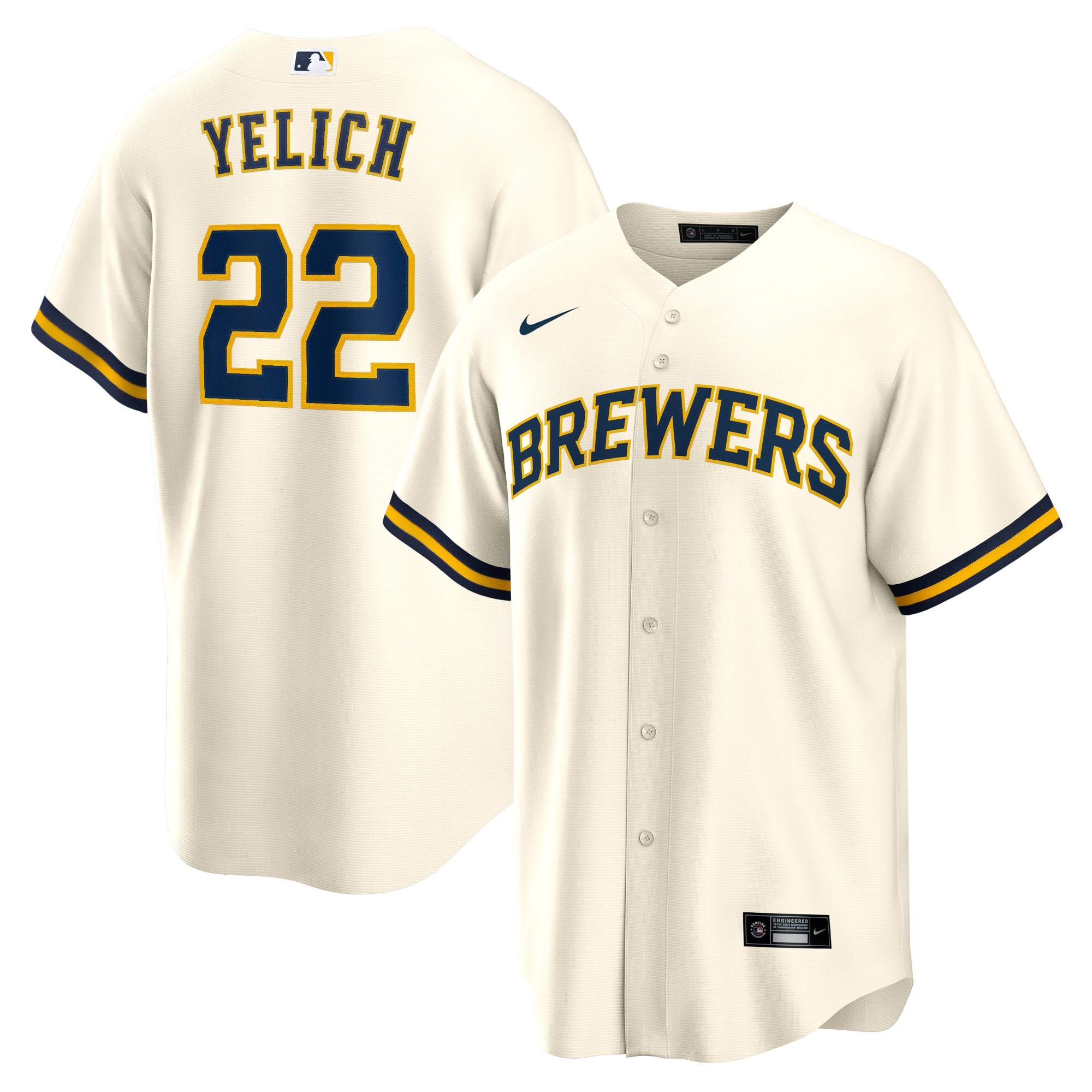 Men's Milwaukee Brewers Christian Yelich Nike Cream Home Replica Player Jersey