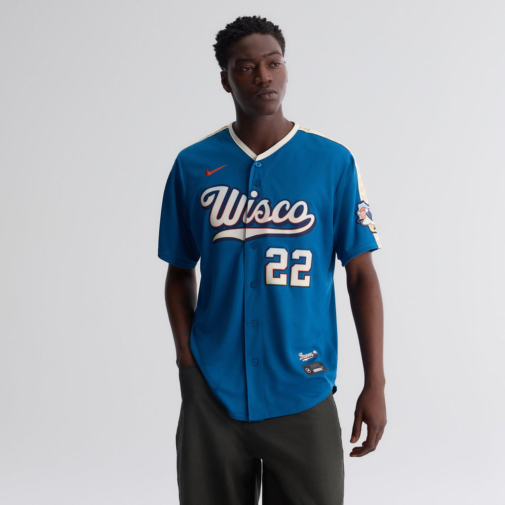 Men's Milwaukee Brewers Christian Yelich Nike Mineral Blue 2026 City Connect Stadium Jersey - 5