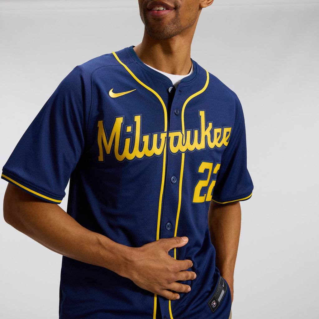 Men's Milwaukee Brewers Christian Yelich Nike Navy Alternate Limited Jersey - 11
