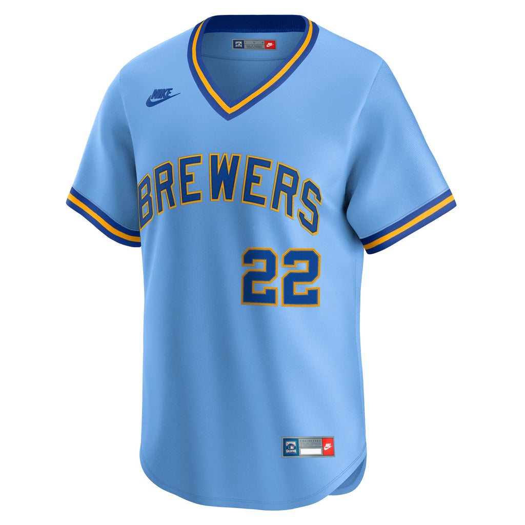 Men's Milwaukee Brewers Christian Yelich Nike Powder Blue Cooperstown Collection Limited Jersey - 3