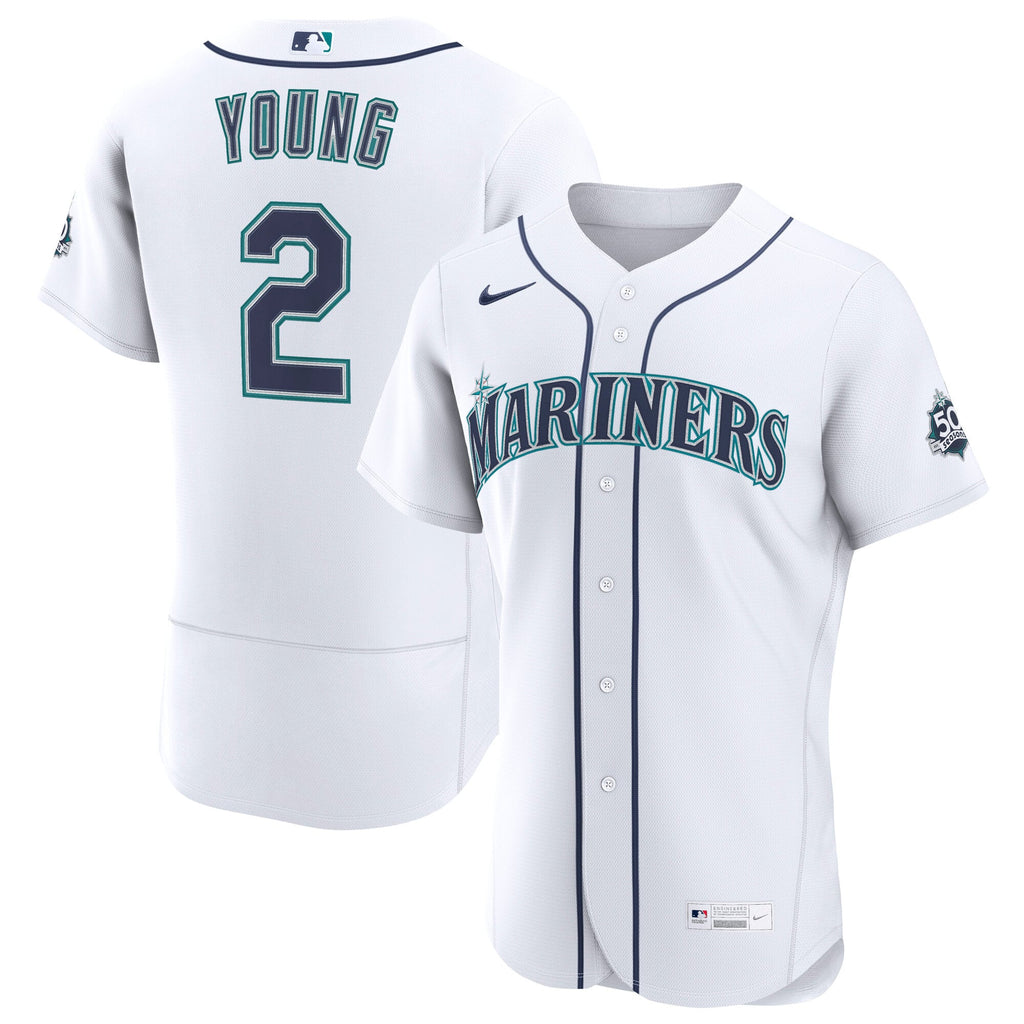 Men's Seattle Mariners Cole Young Nike White Home 50th Season Authentic Jersey - 2