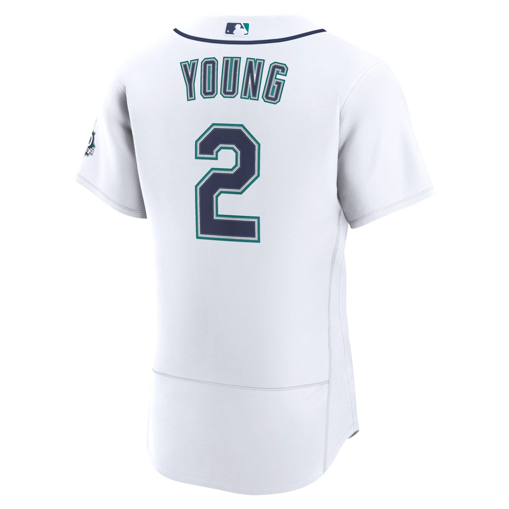 Men's Seattle Mariners Cole Young Nike White Home 50th Season Authentic Jersey - 4