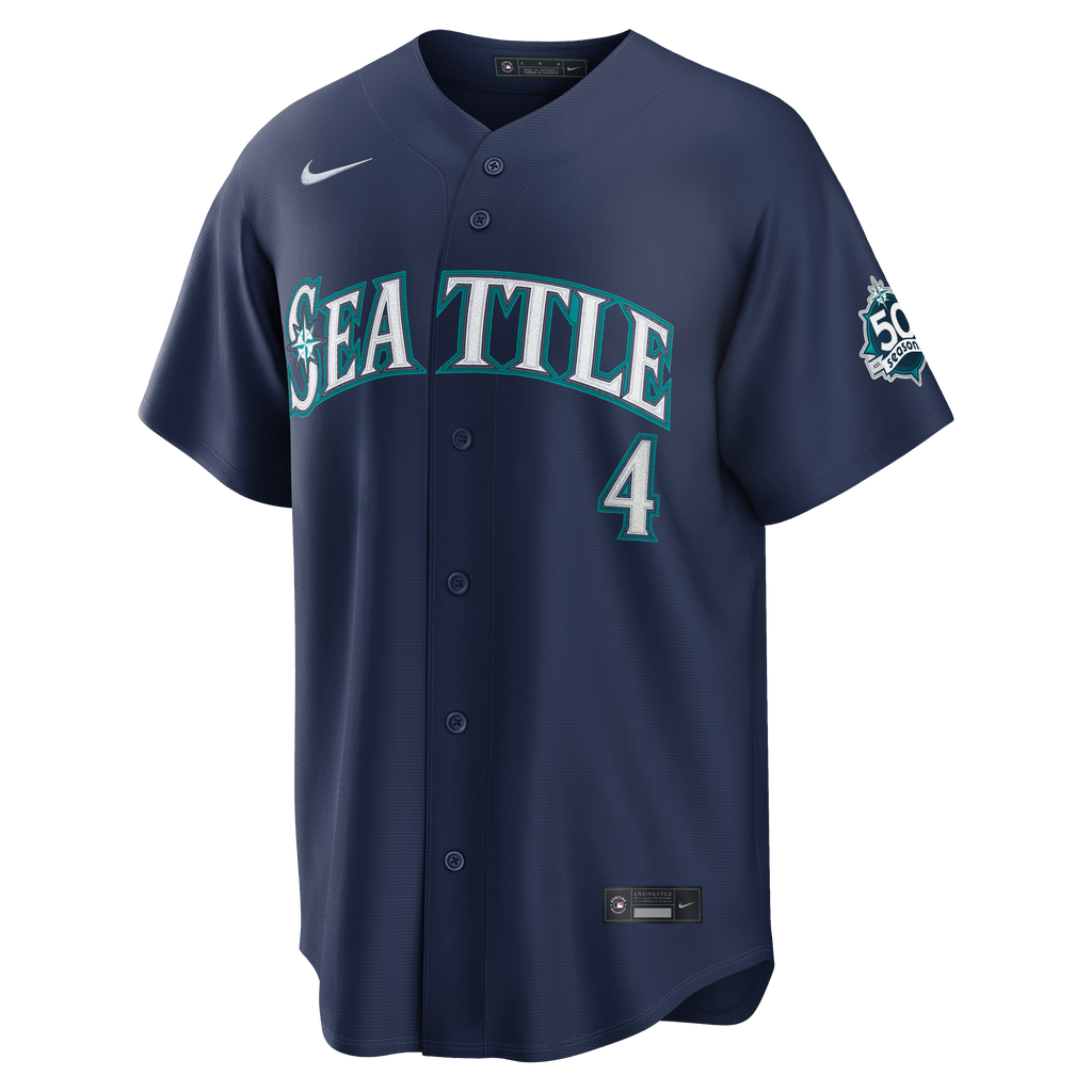 Men's Seattle Mariners Colt Emerson Nike Navy Road 50th Season Anniversary Patch Stadium Jersey - 3