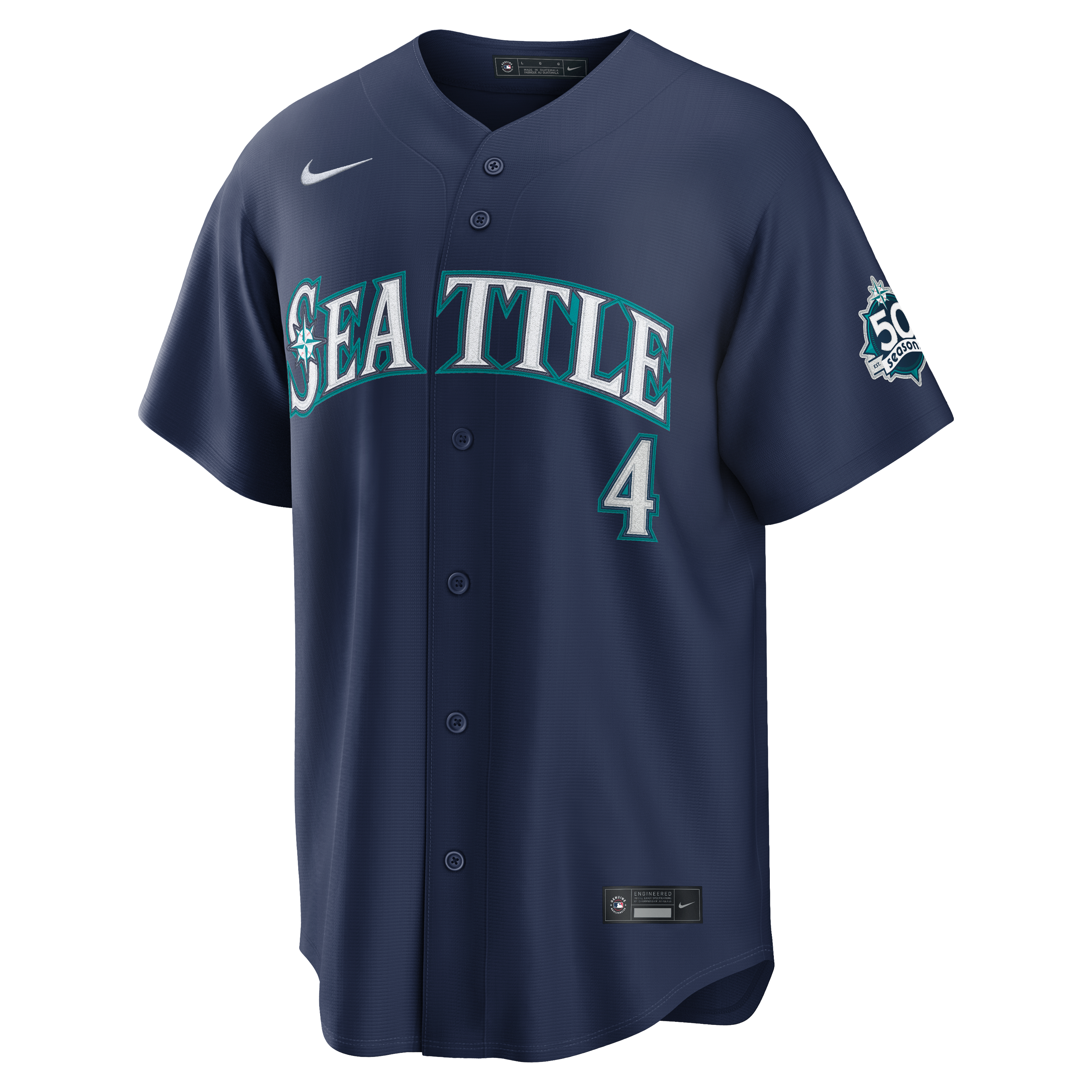 Men's Seattle Mariners Colt Emerson Nike Navy Road 50th Season Anniversary Patch Stadium Jersey - 3