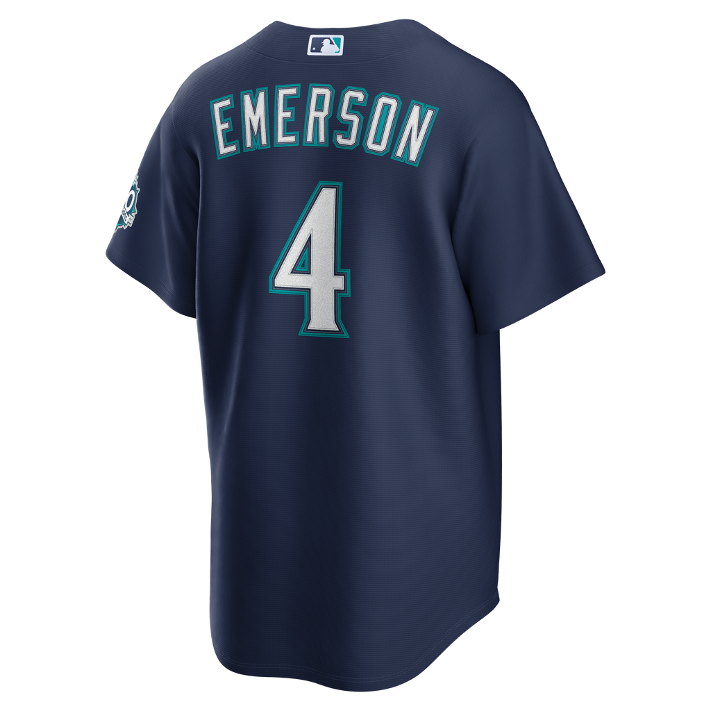 Men's Seattle Mariners Colt Emerson Nike Navy Road 50th Season Anniversary Patch Stadium Jersey - 4