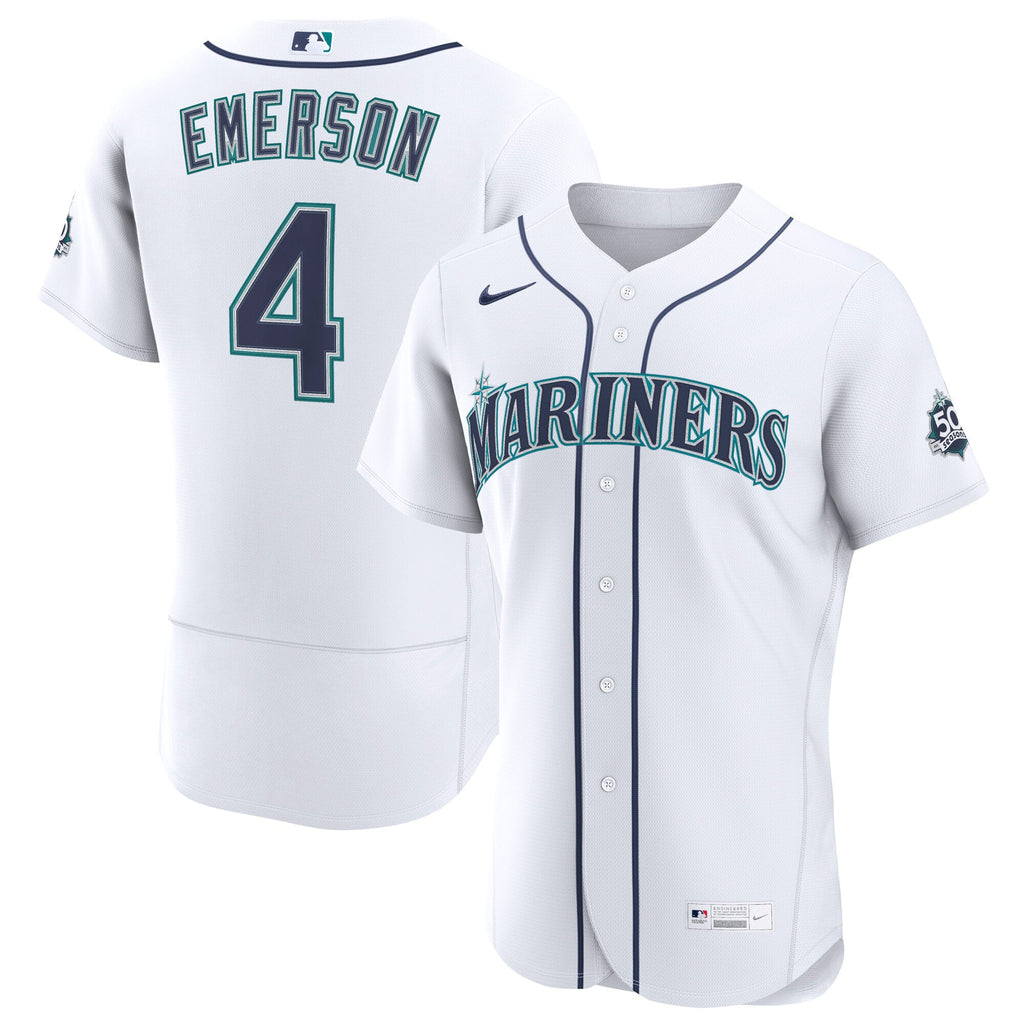 Men's Seattle Mariners Colt Emerson Nike White Home 50th Season Authentic Jersey
