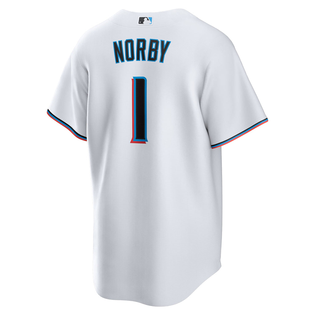 Men's Miami Marlins Connor Norby Nike White Home Replica Jersey - 4