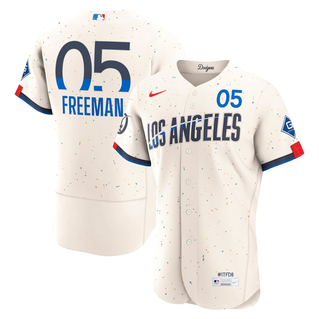 Men's Los Angeles Dodgers Freddie Freeman Nike Cream City Connect Authentic Sponsor Patch Jersey