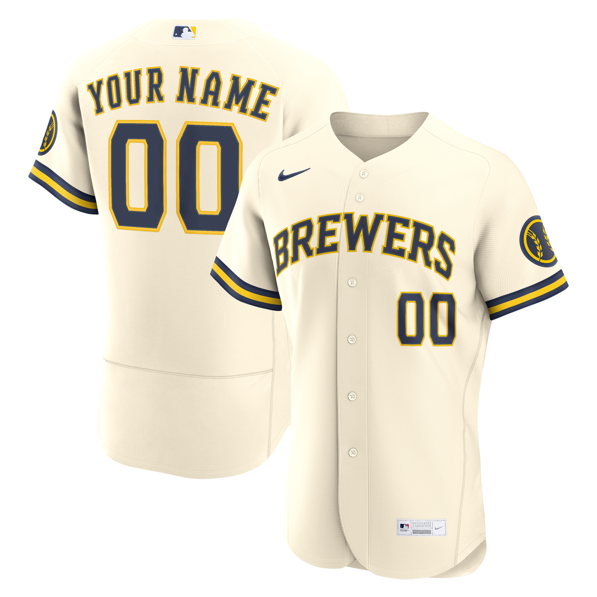 Men's Milwaukee Brewers Nike Cream Home Authentic Custom Jersey - 2