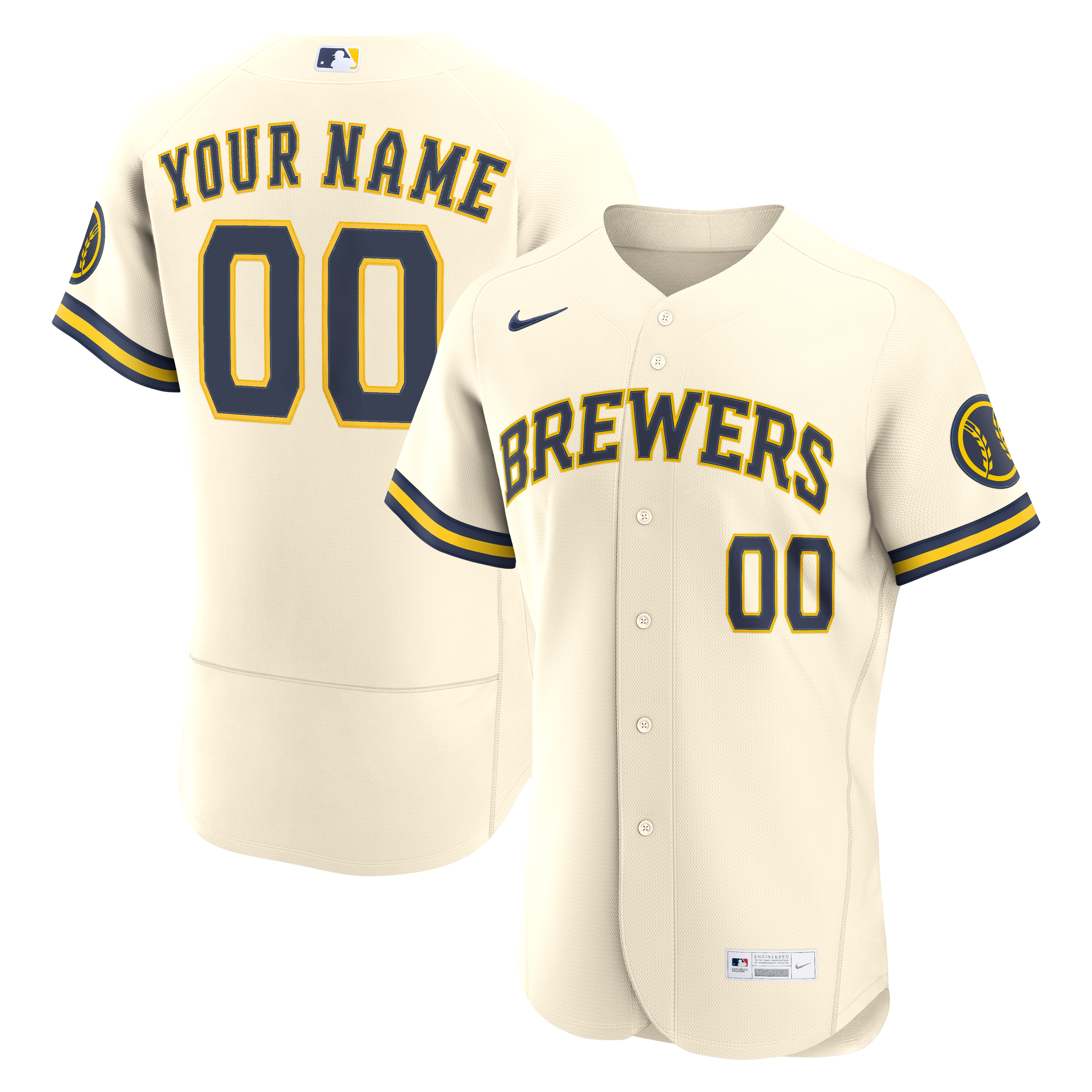 Men's Milwaukee Brewers Nike Cream Home Authentic Custom Jersey