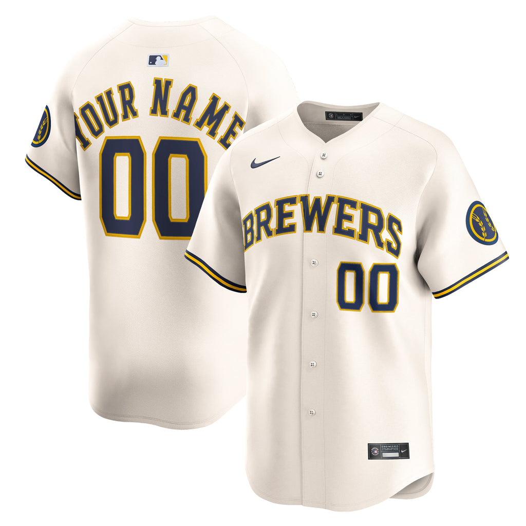 Men's Milwaukee Brewers Nike Cream Home Limited Custom Jersey - 2