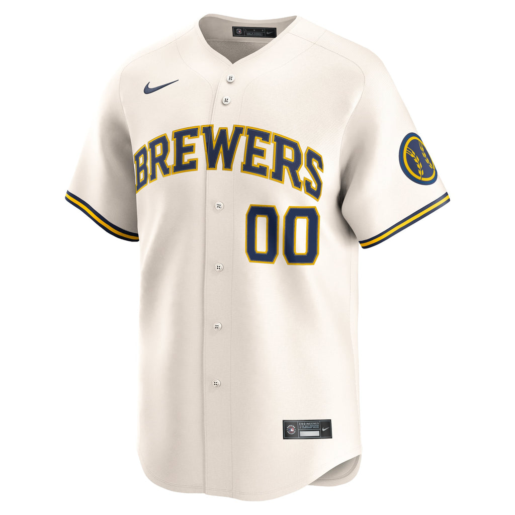 Men's Milwaukee Brewers Nike Cream Home Limited Custom Jersey - 3