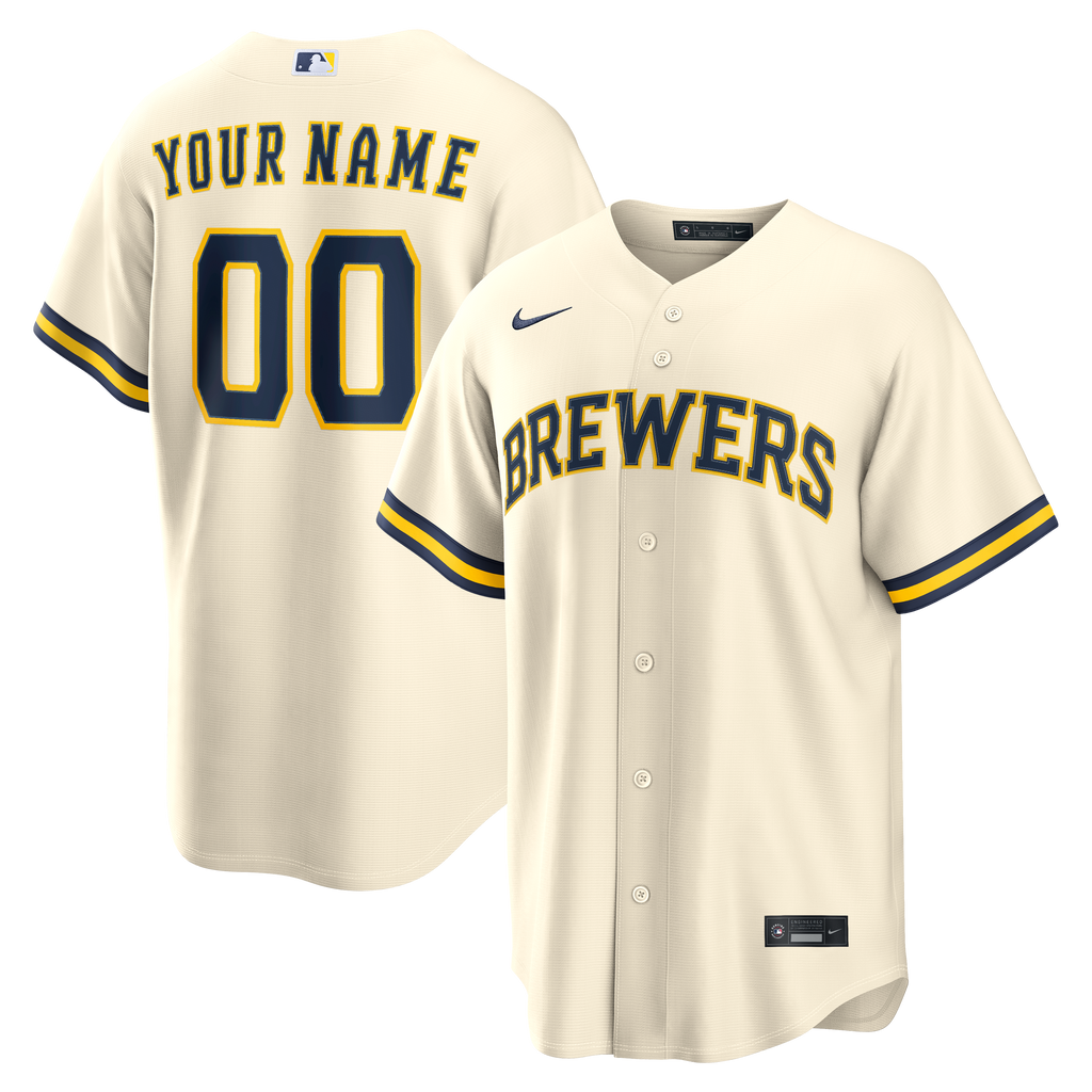 Men's Milwaukee Brewers Nike Cream Home Replica Custom Jersey - 2