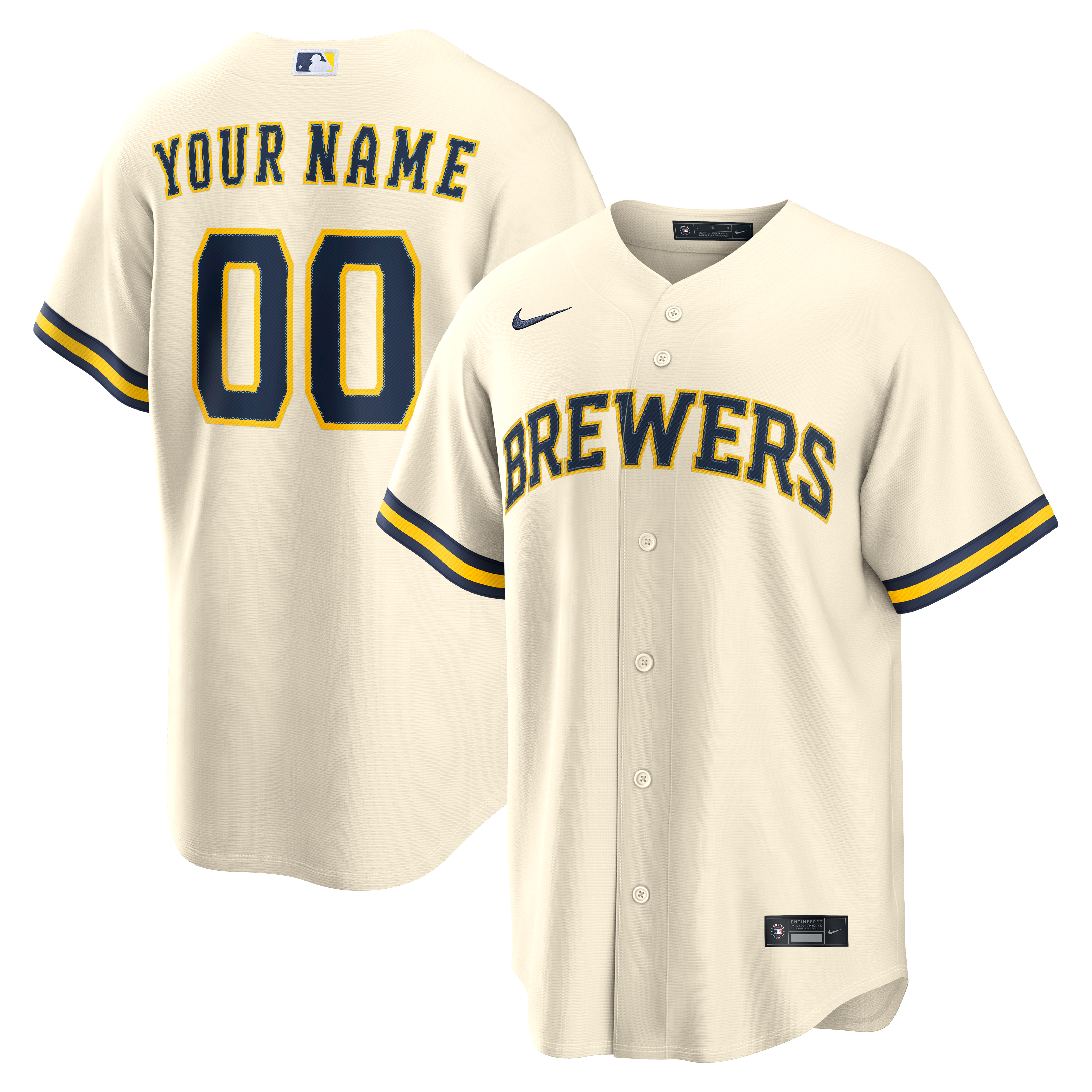 Men's Milwaukee Brewers Nike Cream Home Replica Custom Jersey - 2