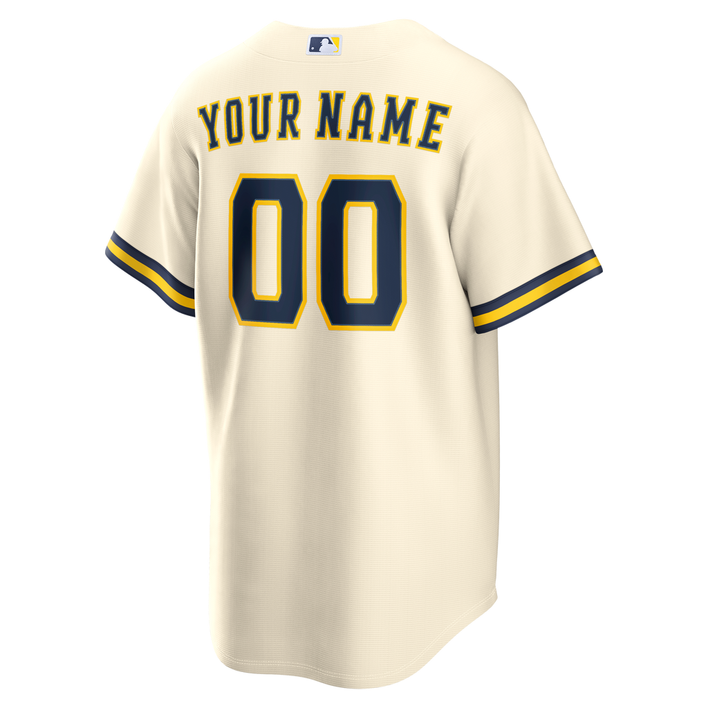 Men's Milwaukee Brewers Nike Cream Home Replica Custom Jersey - 4