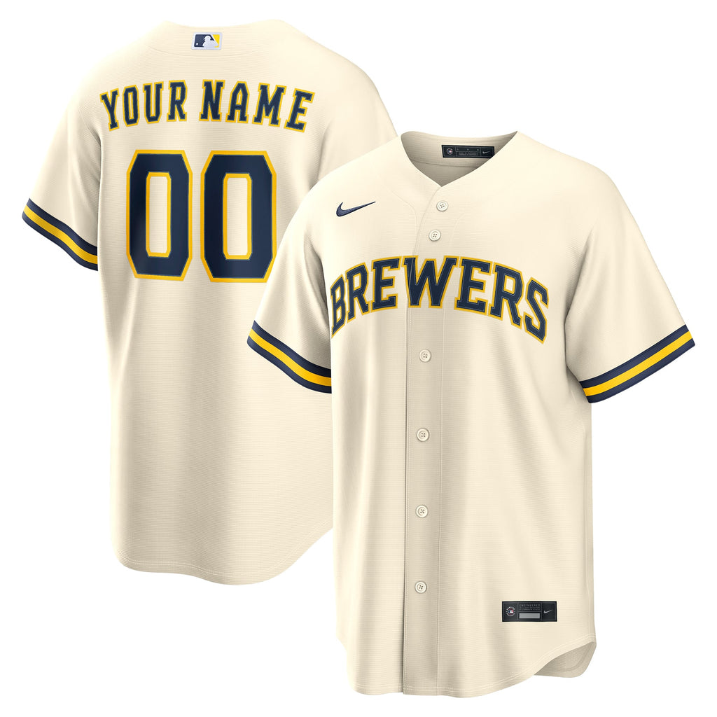 Men's Milwaukee Brewers Nike Cream Home Replica Custom Jersey