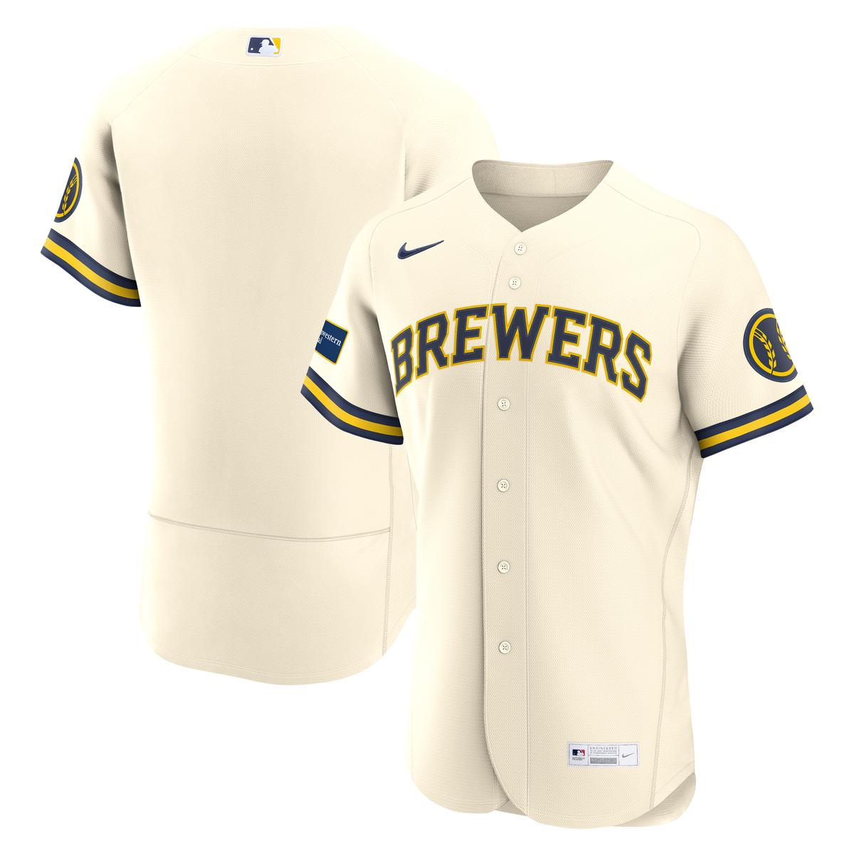 Men's Milwaukee Brewers Nike Cream Home Sponsor Patch Authentic Jersey - 2