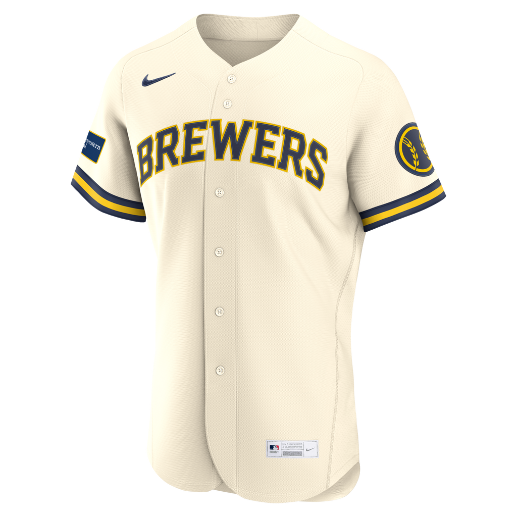 Men's Milwaukee Brewers Nike Cream Home Sponsor Patch Authentic Jersey - 3