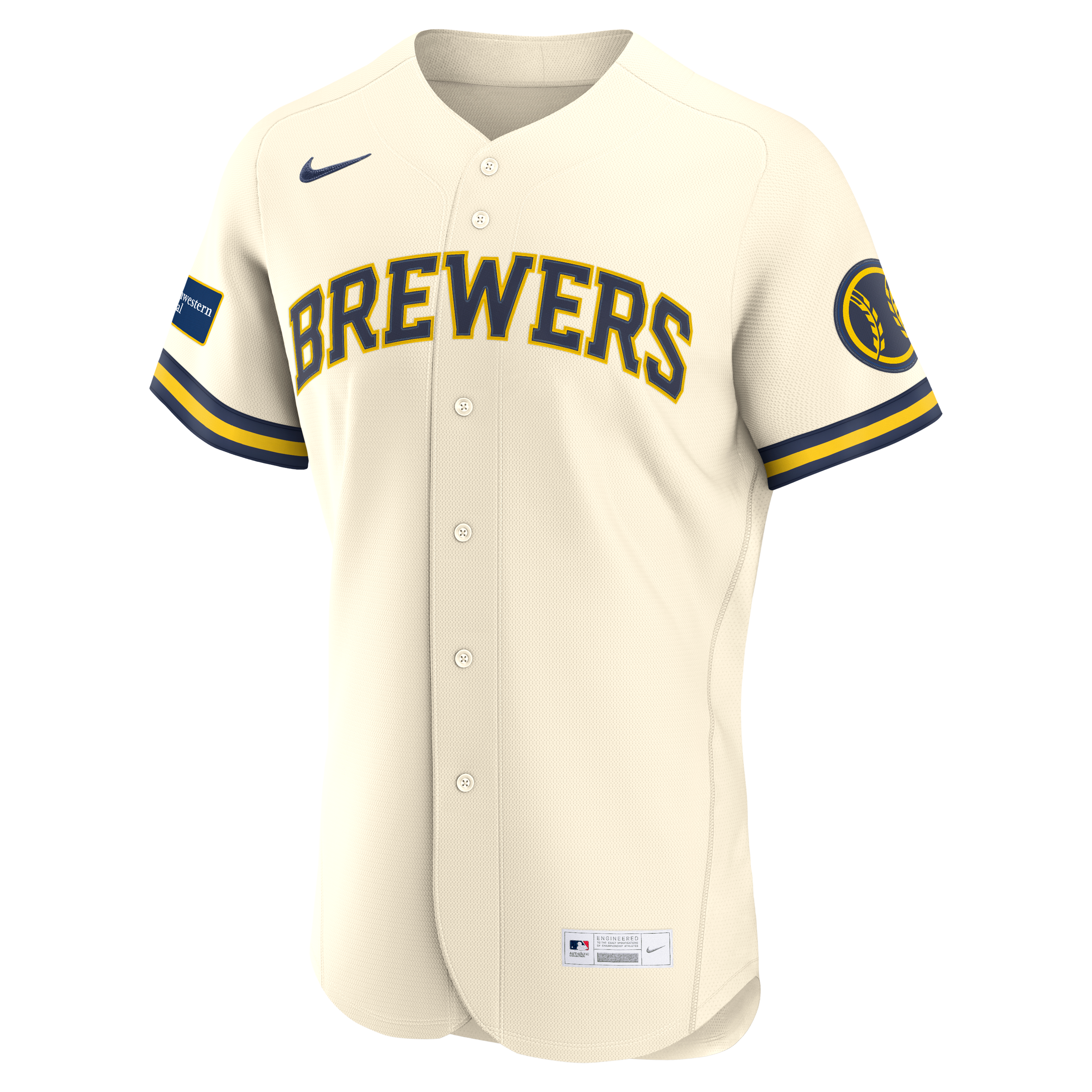 Men's Milwaukee Brewers Nike Cream Home Sponsor Patch Authentic Jersey - 3