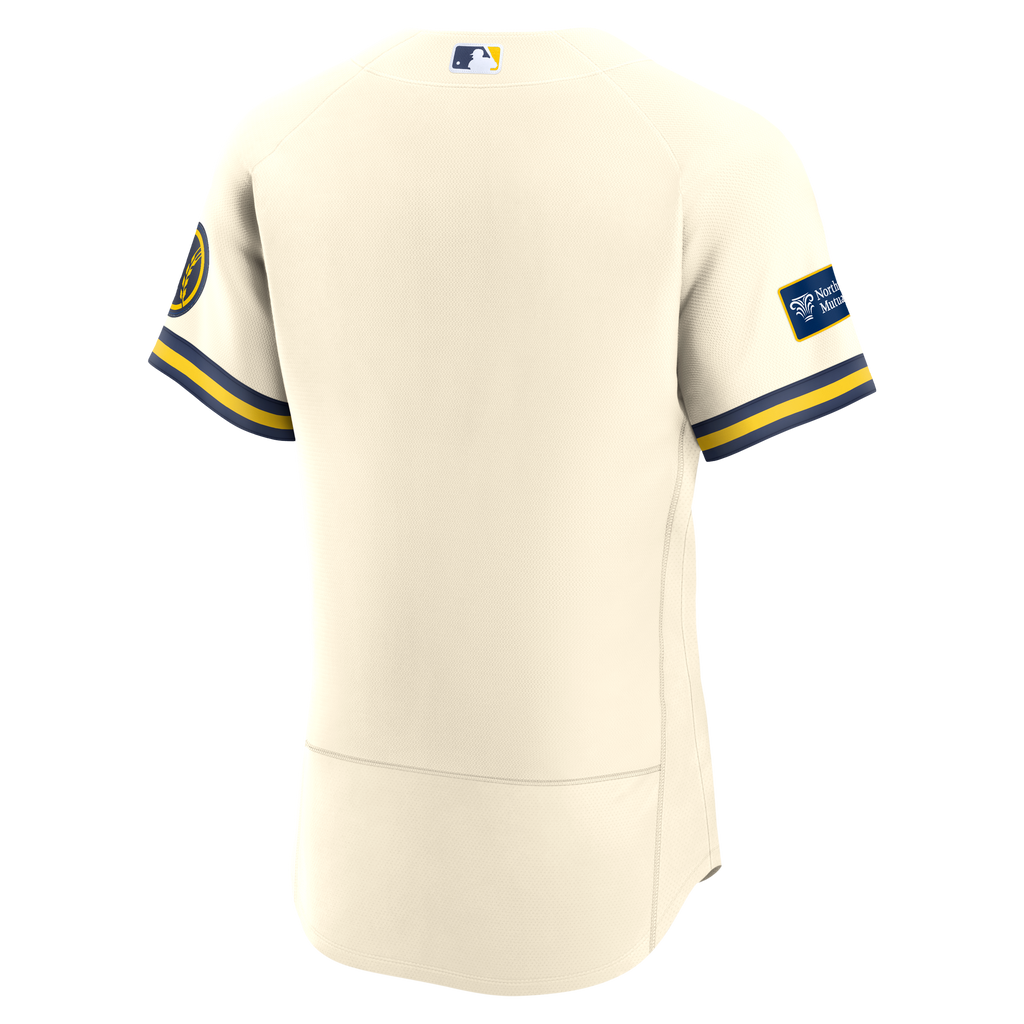 Men's Milwaukee Brewers Nike Cream Home Sponsor Patch Authentic Jersey - 4