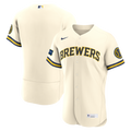 Men's Milwaukee Brewers Nike Cream Home Sponsor Patch Authentic Jersey