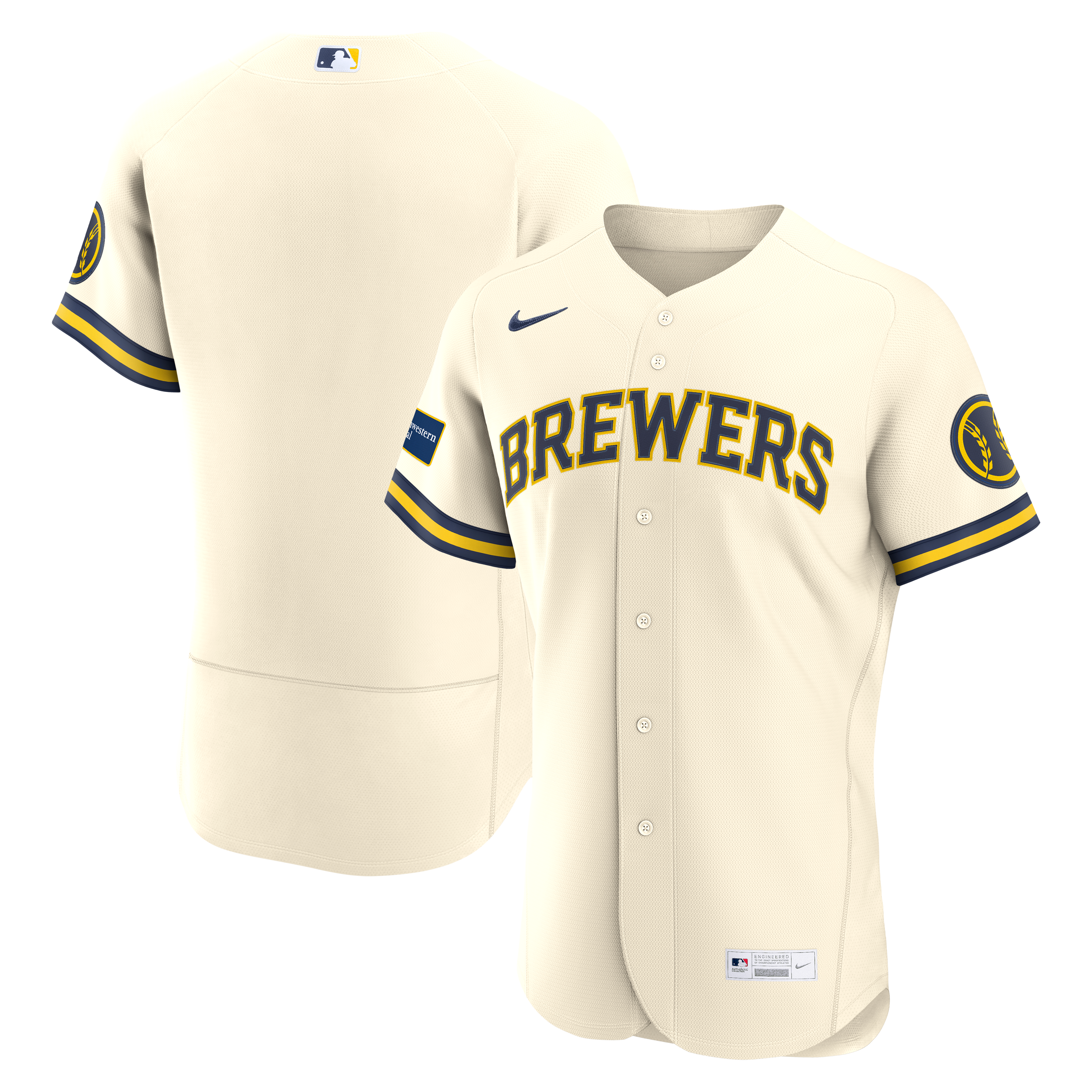 Men's Milwaukee Brewers Nike Cream Home Sponsor Patch Authentic Jersey