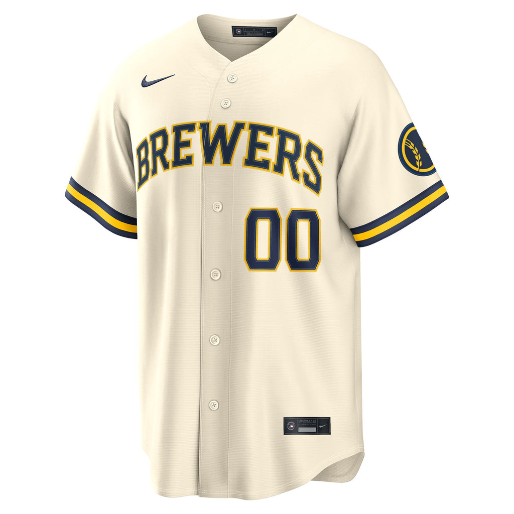 Men's Milwaukee Brewers Nike Cream Home Stadium Custom Jersey - 3