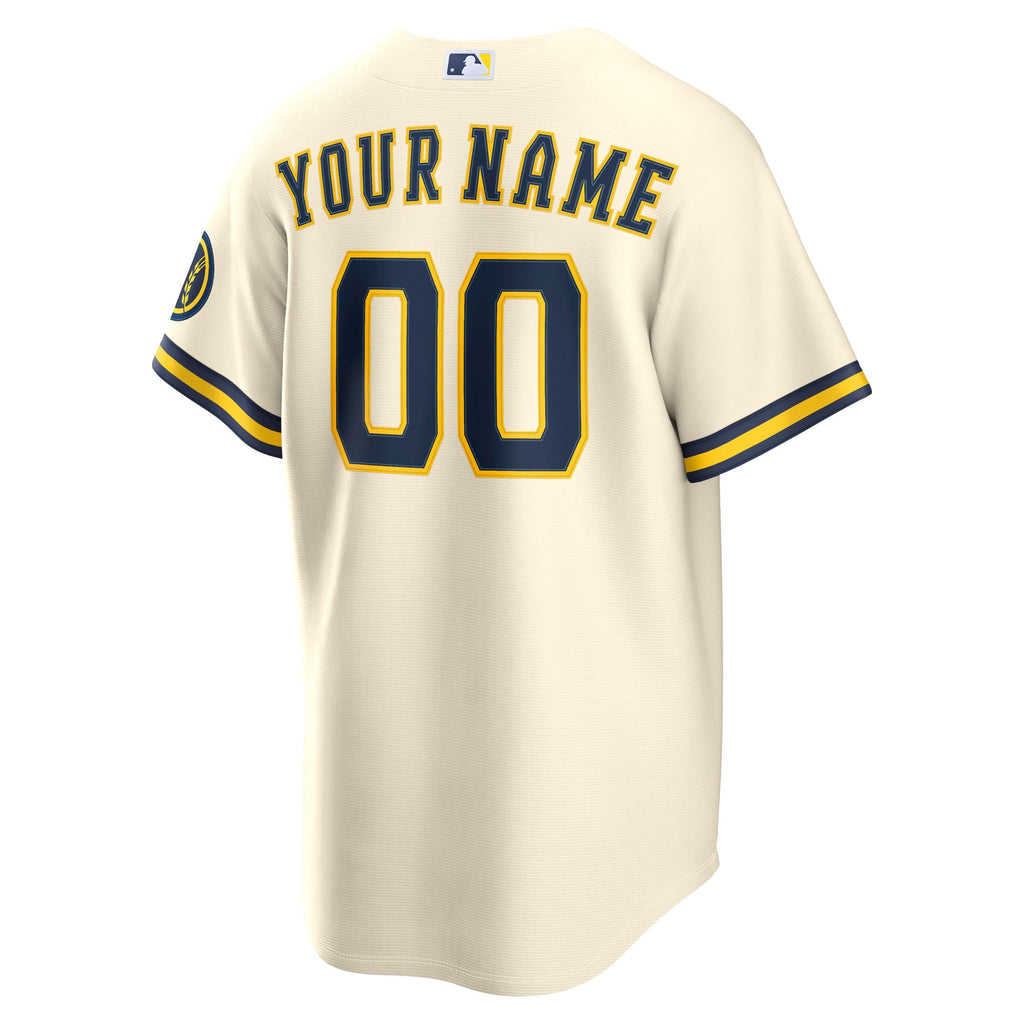 Men's Milwaukee Brewers Nike Cream Home Stadium Custom Jersey - 4