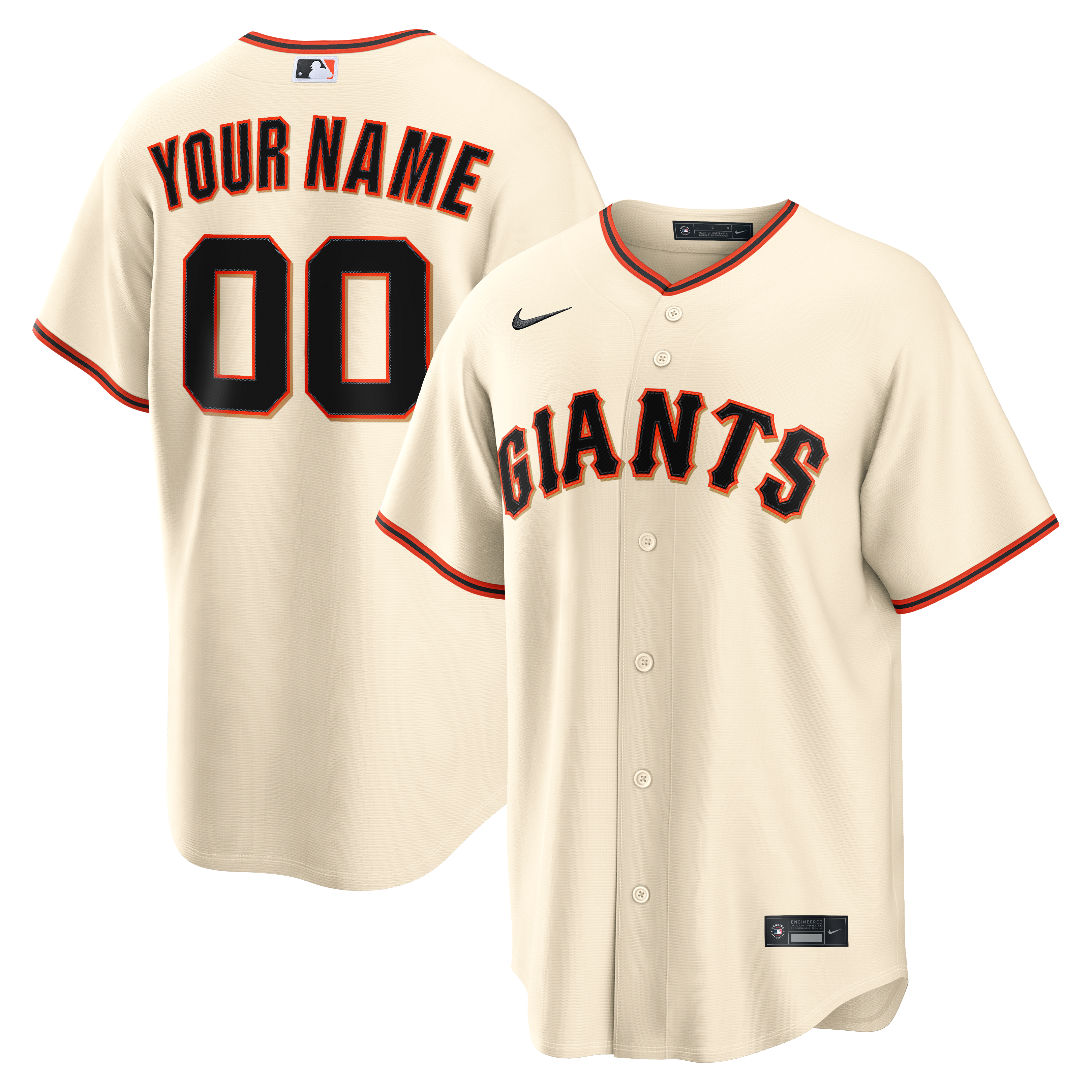 Men's San Francisco Giants Nike Cream Home Replica Custom Jersey - 2