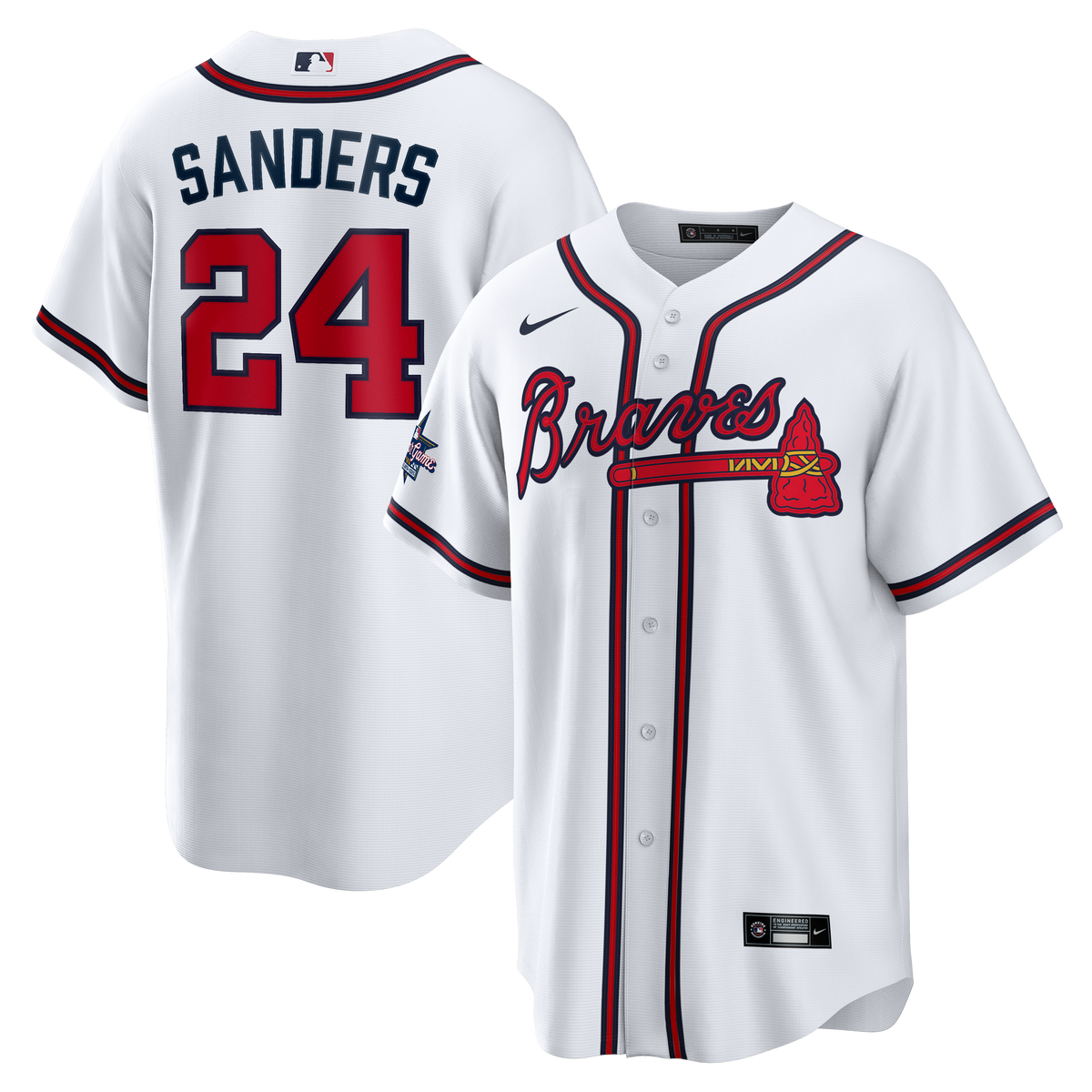 Men's Atlanta Braves Deion Sanders Nike White Home Retired Player Replica Jersey - 2