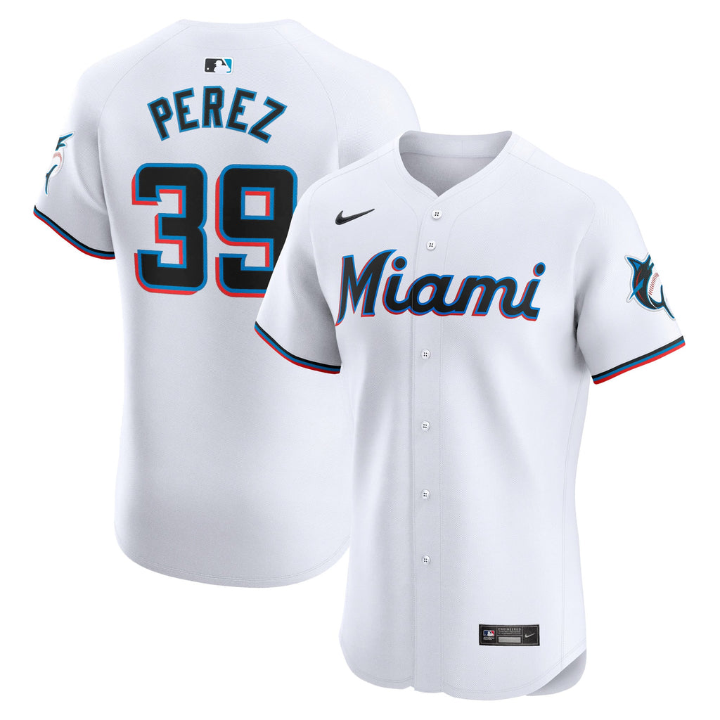 Men's Miami Marlins Eury Perez Nike White Home Elite Player Jersey - 2