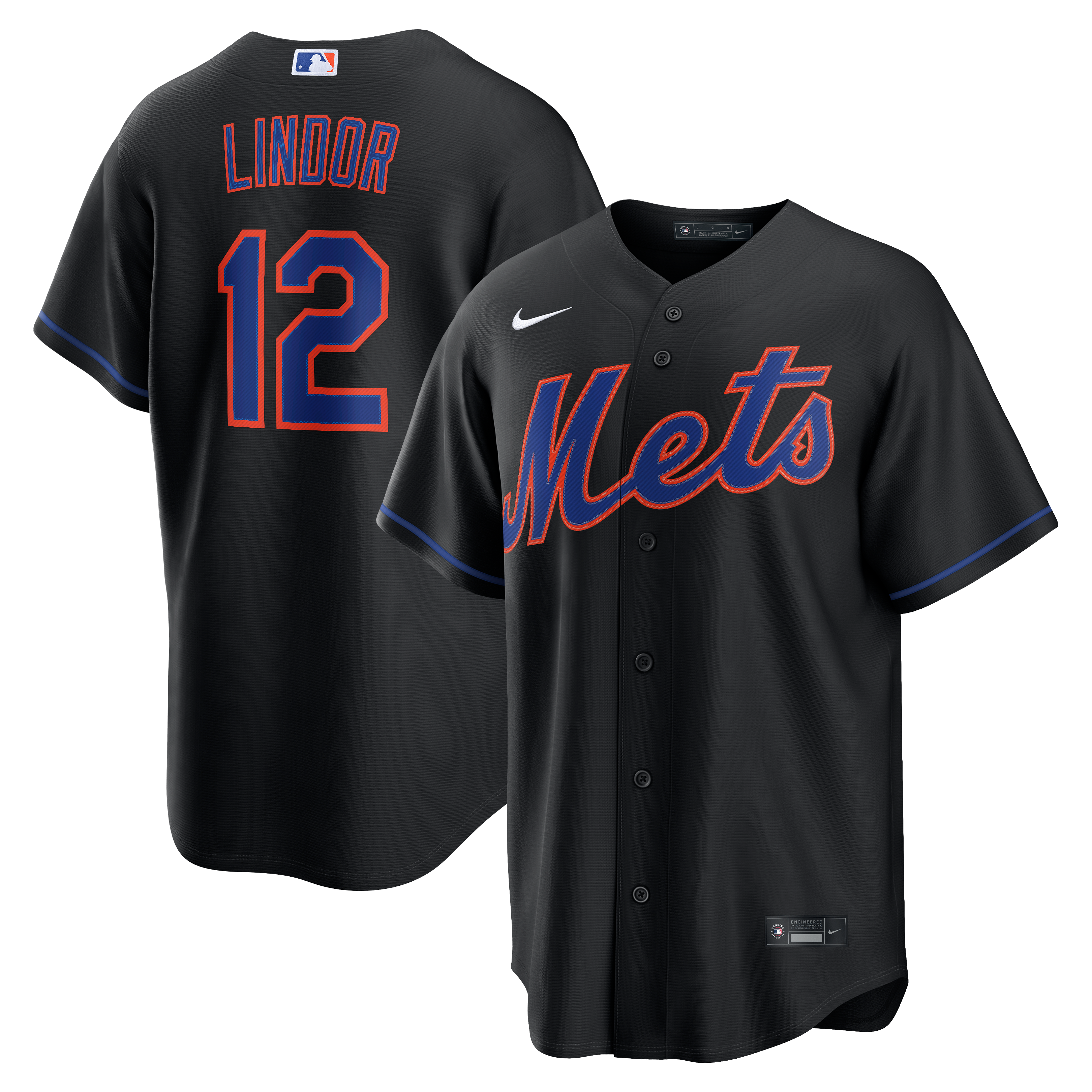 Men's New York Mets Francisco Lindor Nike Black Alternate Replica Jersey - 2