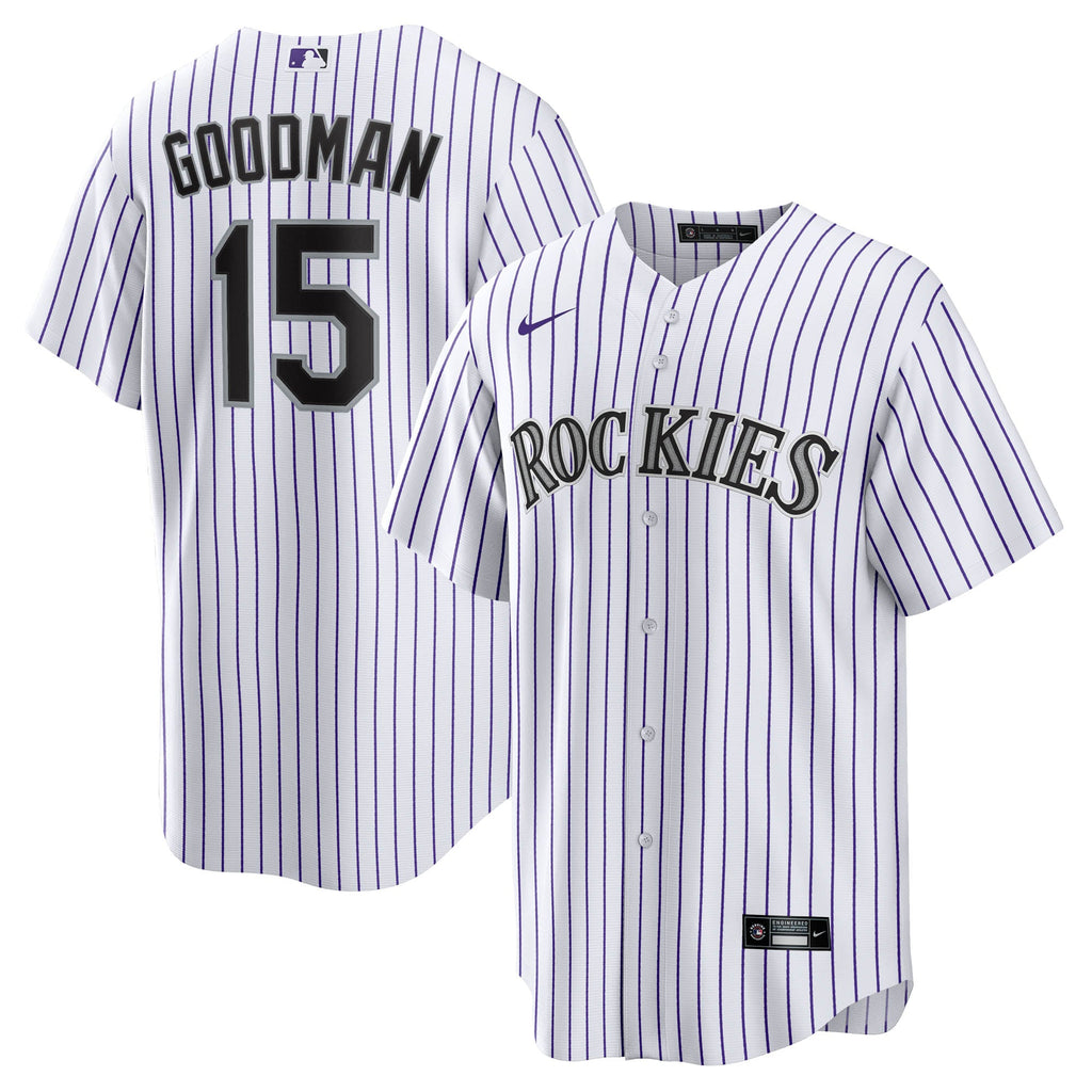 Men's Colorado Rockies Hunter Goodman Nike White Home Replica Jersey