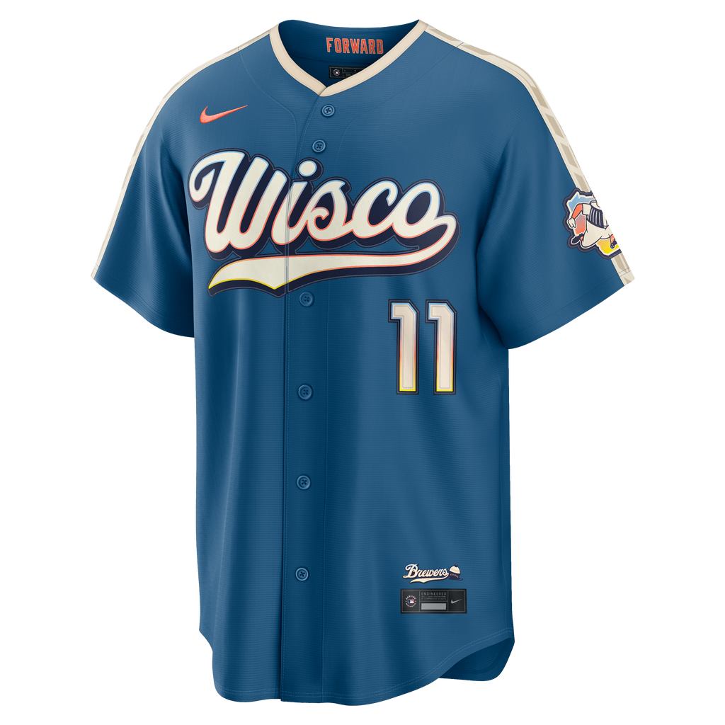 Men's Milwaukee Brewers Jackson Chourio Nike Mineral Blue 2026 City Connect Stadium Jersey - 3