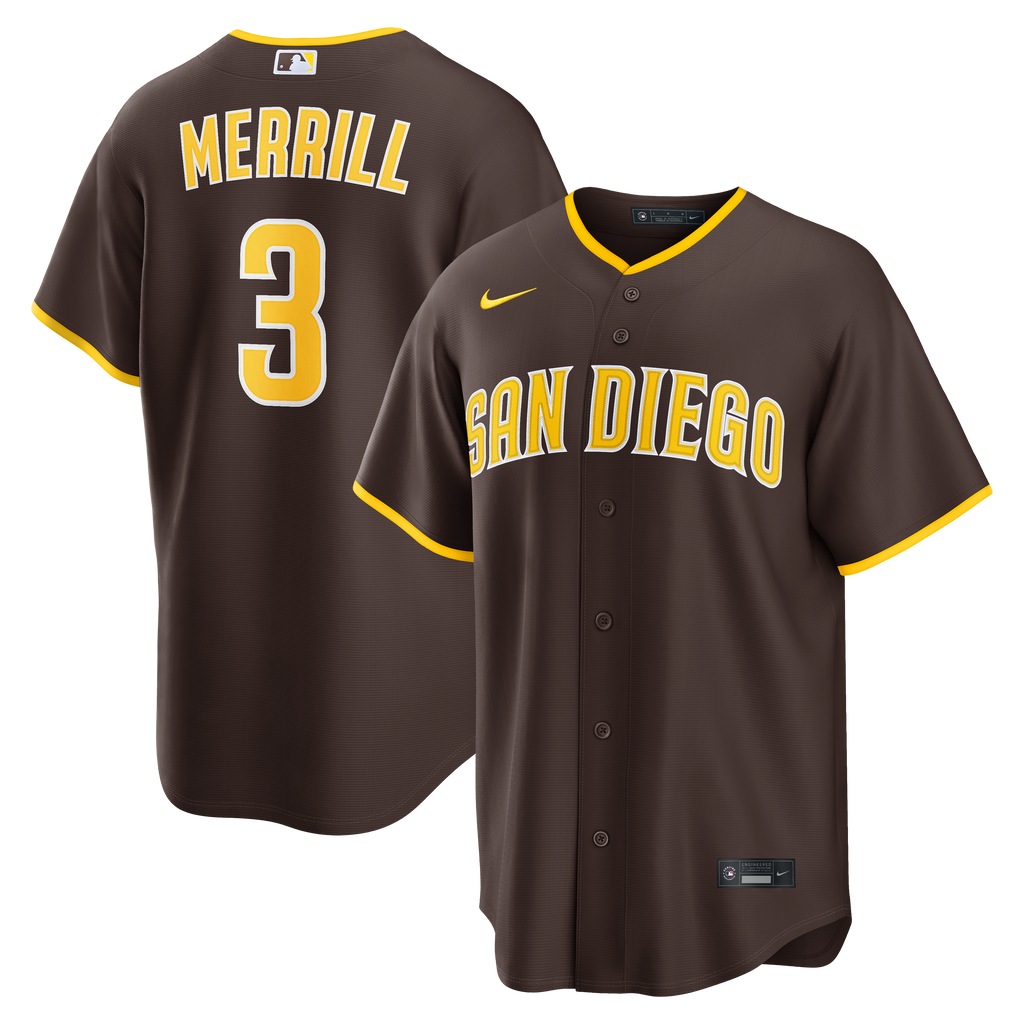 Men's San Diego Padres Jackson Merrill Nike Brown Road Replica Jersey