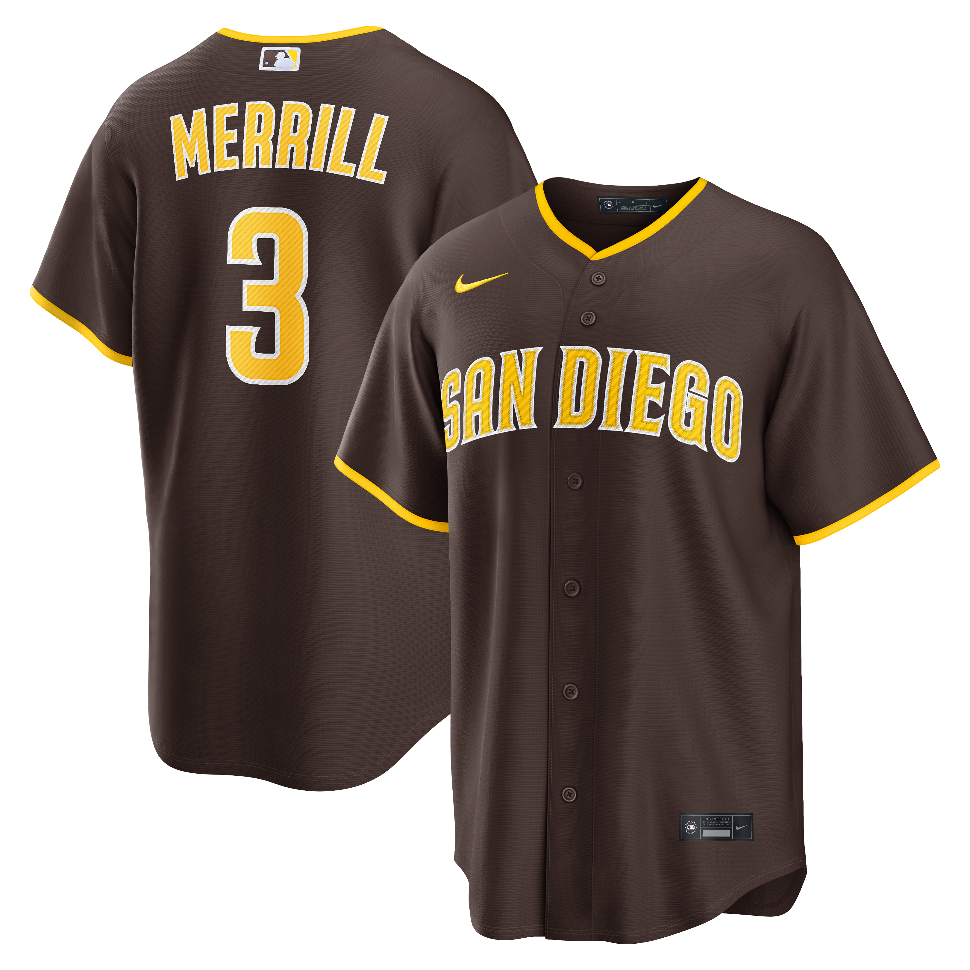 Men's San Diego Padres Jackson Merrill Nike Brown Road Replica Jersey