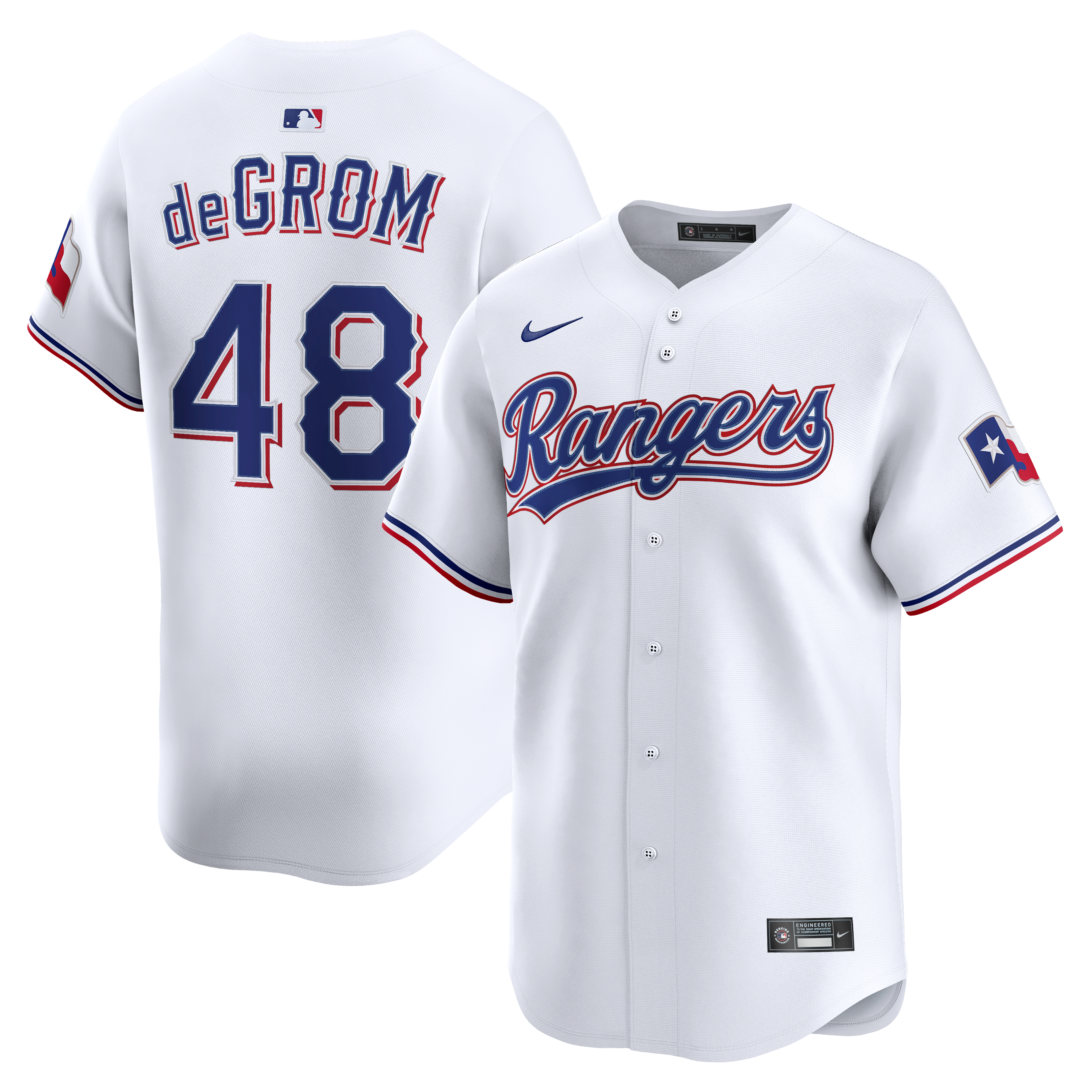 Men's Texas Rangers Jacob deGrom Nike White Home Limited Jersey - 2