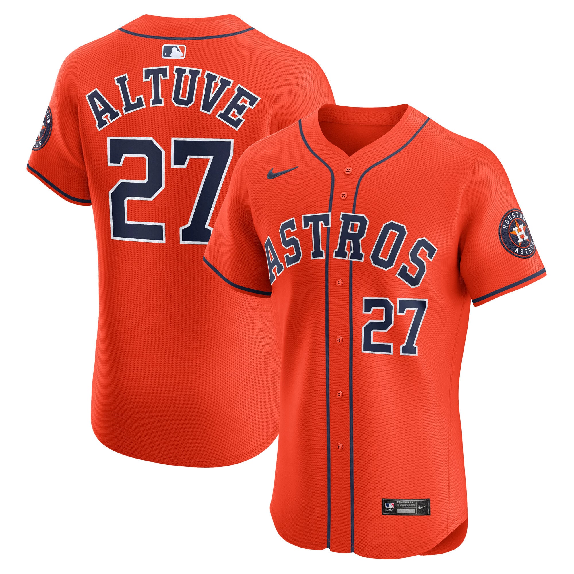Men's Houston Astros Jose Altuve Nike Orange Alternate Elite Player Jersey - 2