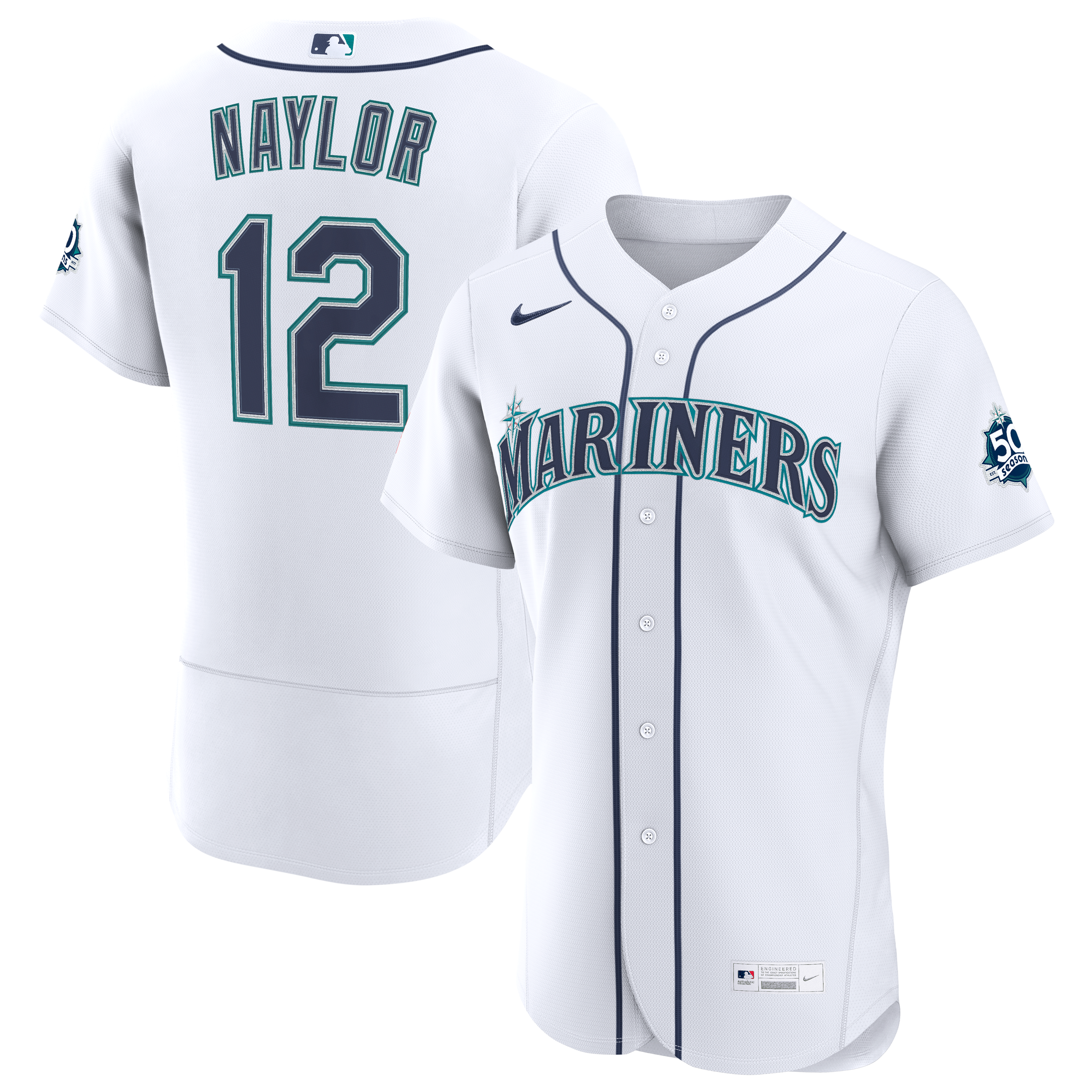 Men's Seattle Mariners Josh Naylor Nike White Home 50th Season Authentic Jersey - 2