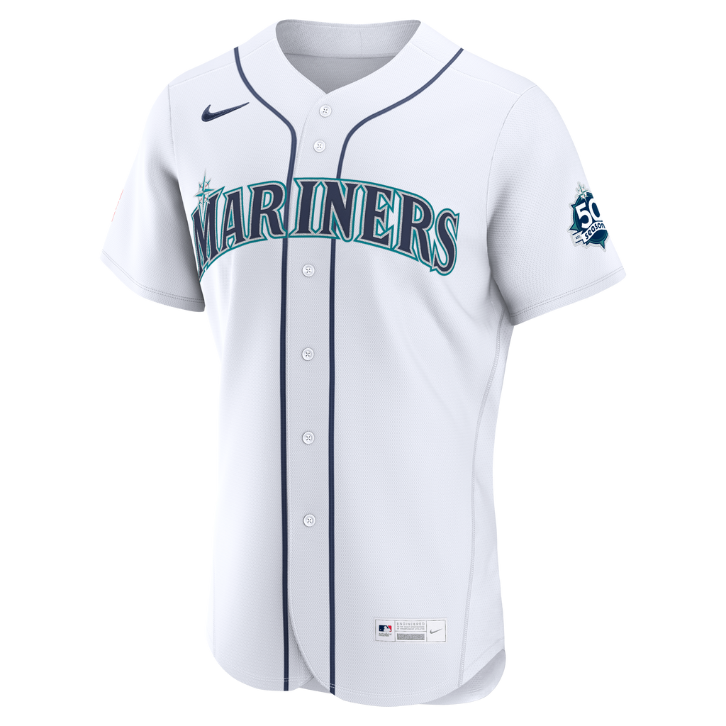 Men's Seattle Mariners Josh Naylor Nike White Home 50th Season Authentic Jersey - 3