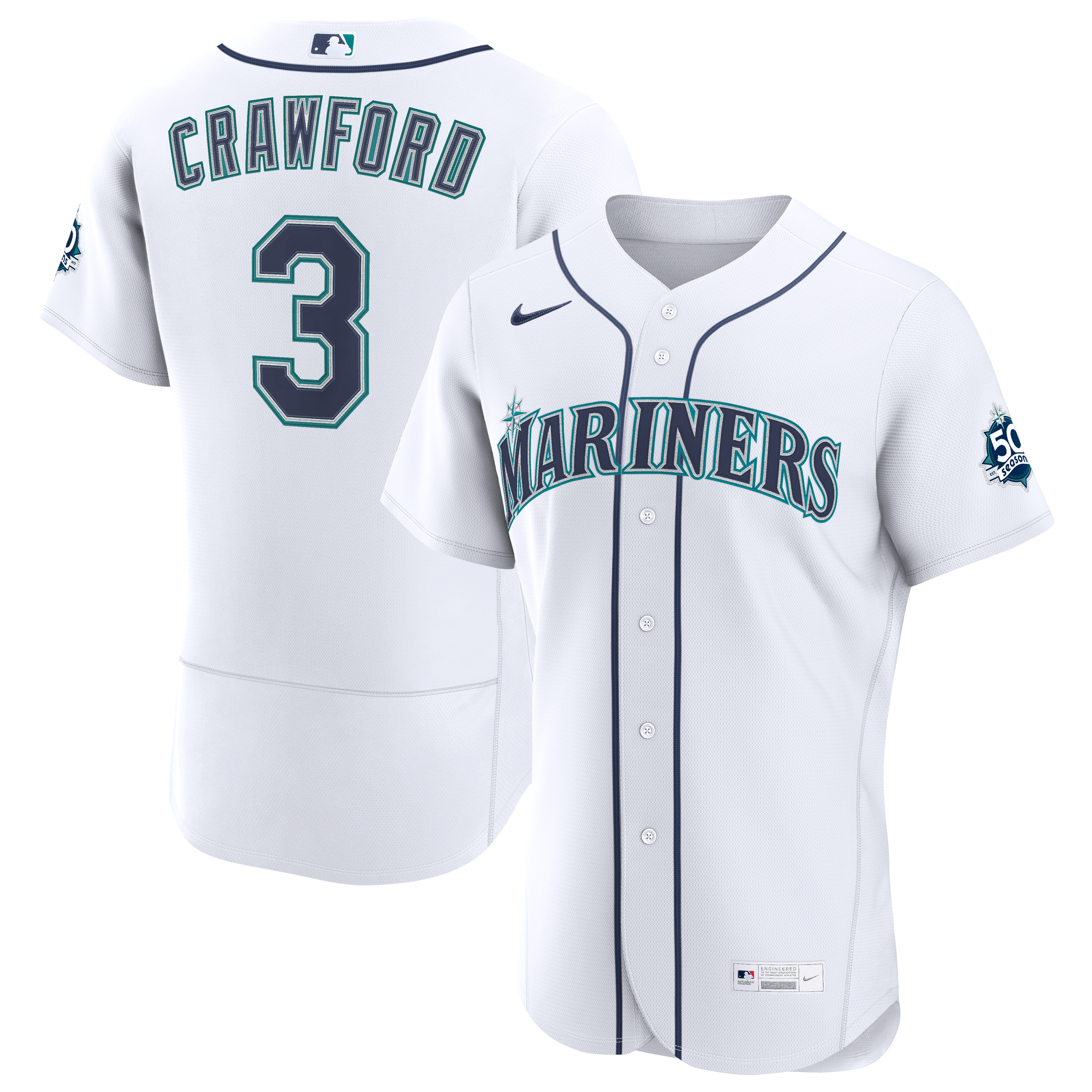 Men's Seattle Mariners J.P. Crawford Nike White Home 50th Season Authentic Jersey