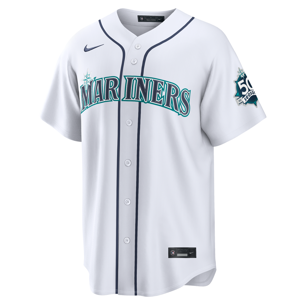 Men's Seattle Mariners Julio Rodríguez Nike White Home Stadium 50th Season Patch Jersey - 3