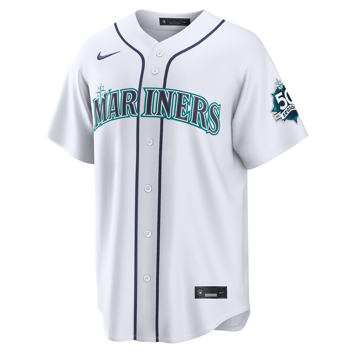 Men's Seattle Mariners Julio Rodríguez Nike White Home Stadium 50th Season Patch Jersey - 3
