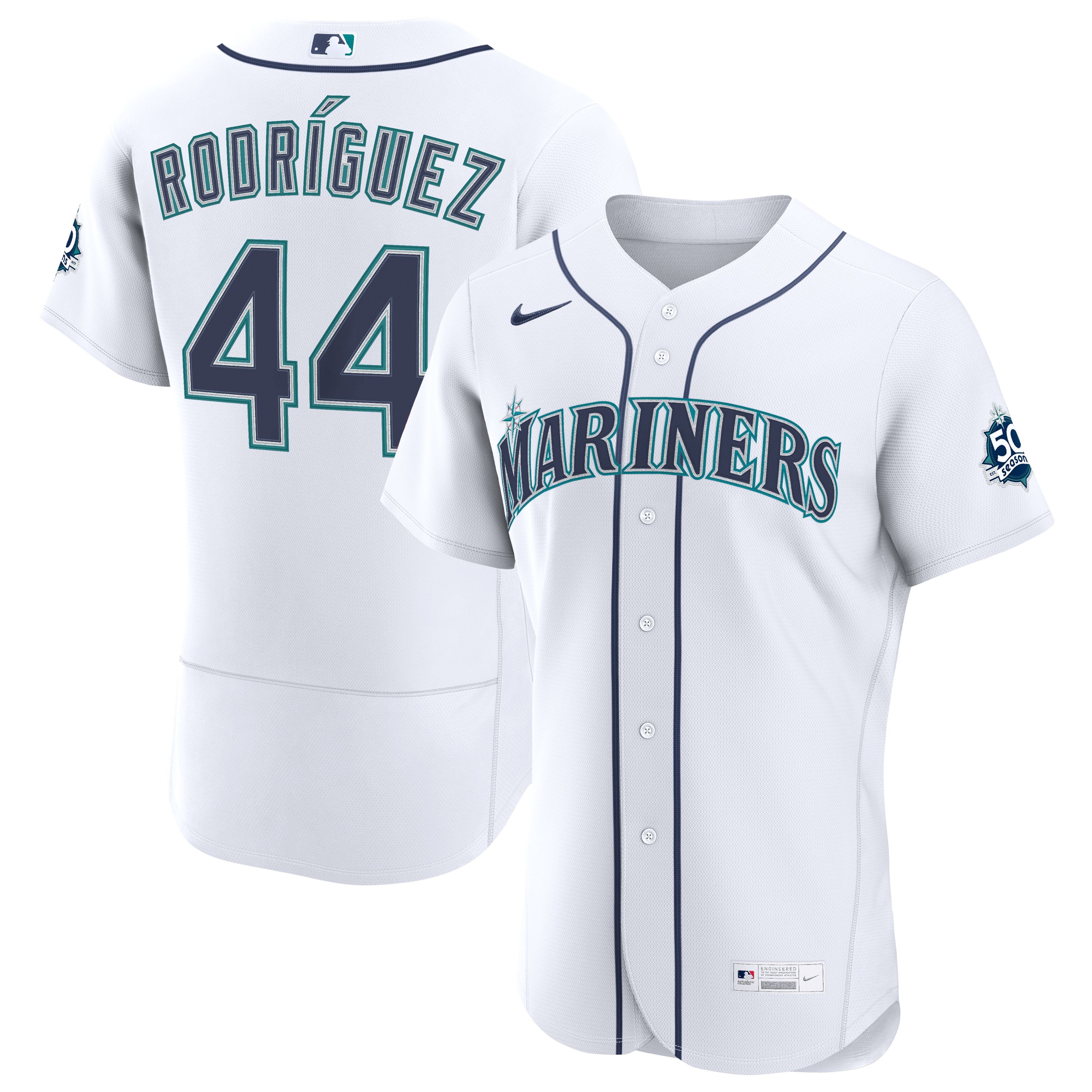 Men's Seattle Mariners Julio Rodriguez Nike White Home 50th Season Authentic Jersey