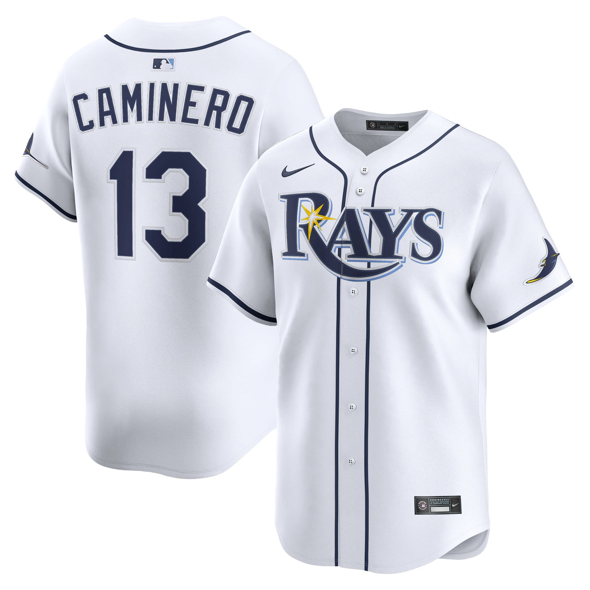 Men's Tampa Bay Rays Junior Caminero Nike White Home Limited Jersey - 2
