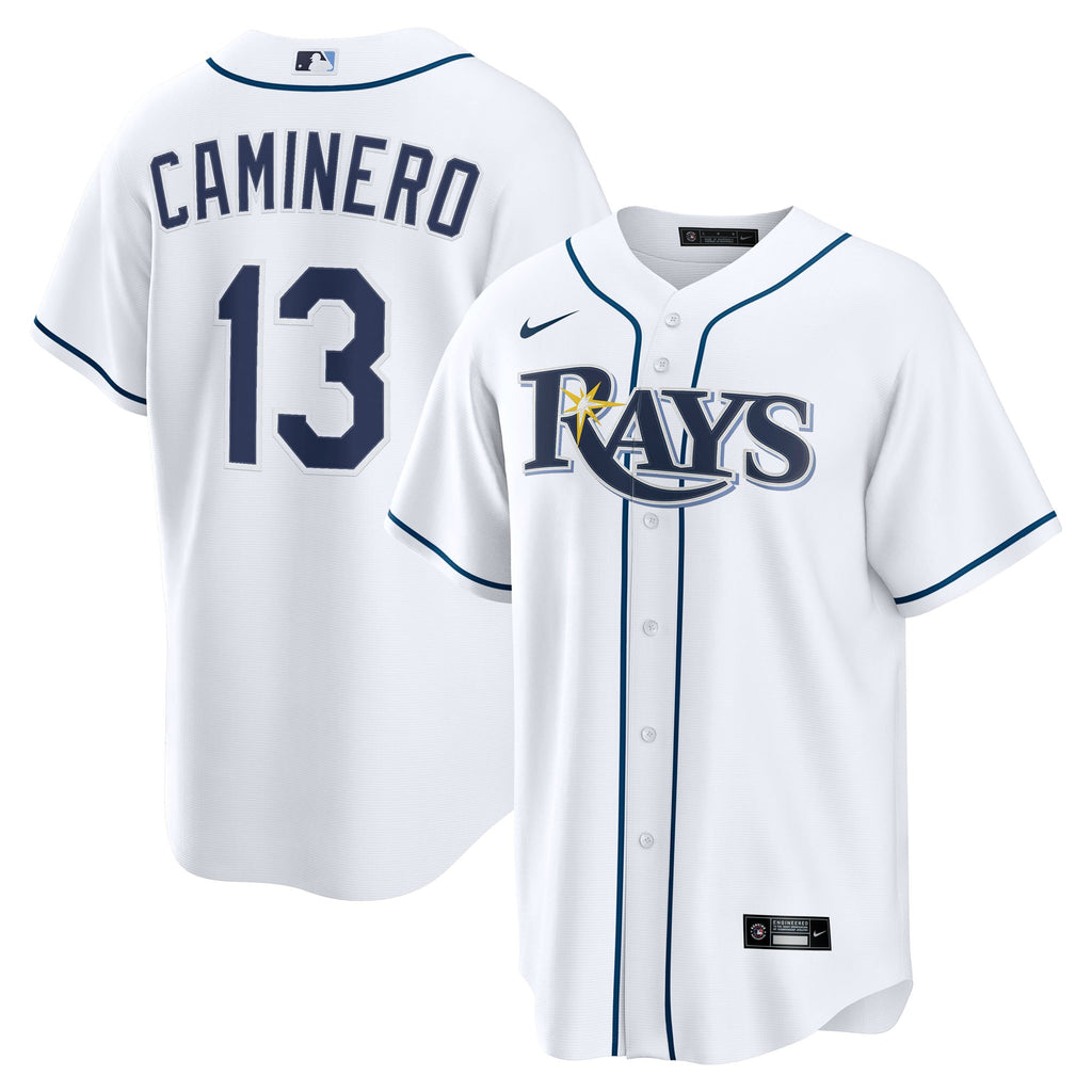 Men's Tampa Bay Rays Junior Caminero Nike White Home Replica Jersey