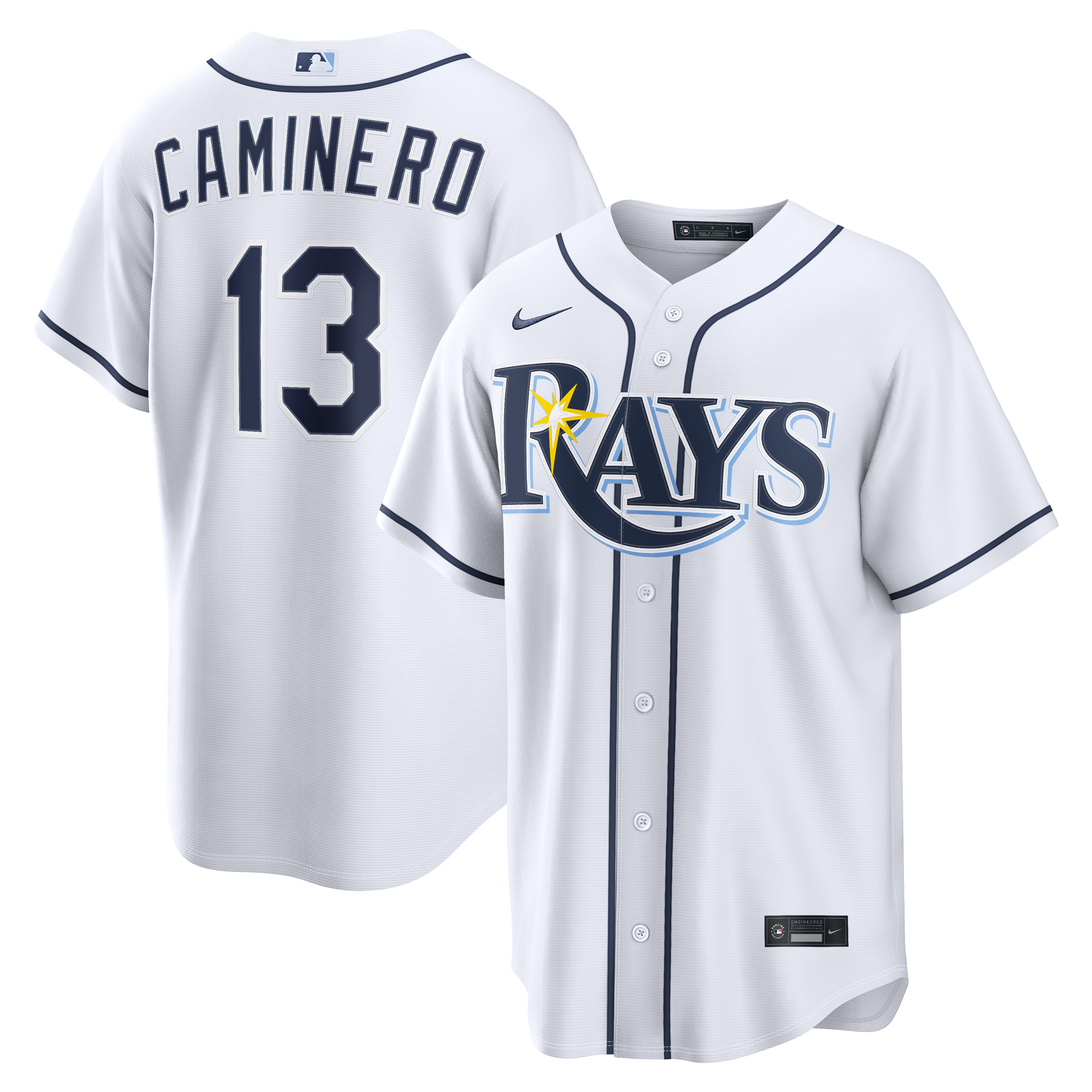 Men's Tampa Bay Rays Junior Caminero Nike White Home Replica Jersey - 2